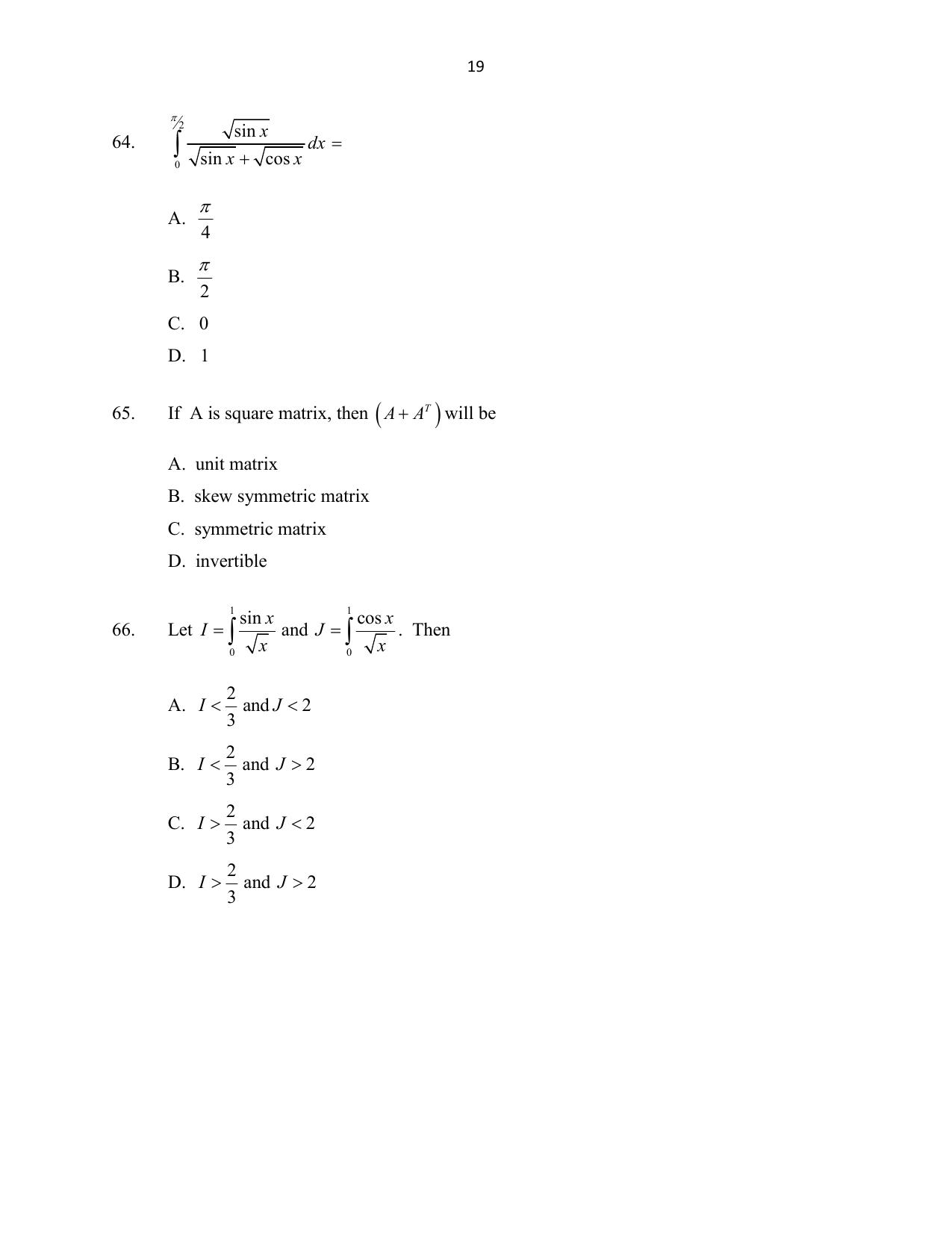 CUSAT CAT 2016 Mathematics, Physics, Chemistry 2 Question Paper - Page 19