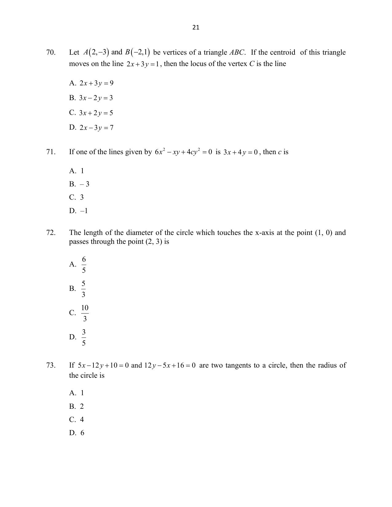 CUSAT CAT 2016 Mathematics, Physics, Chemistry 2 Question Paper - Page 21