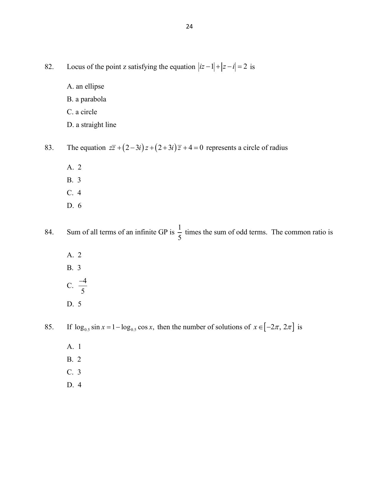 CUSAT CAT 2016 Mathematics, Physics, Chemistry 2 Question Paper - Page 24