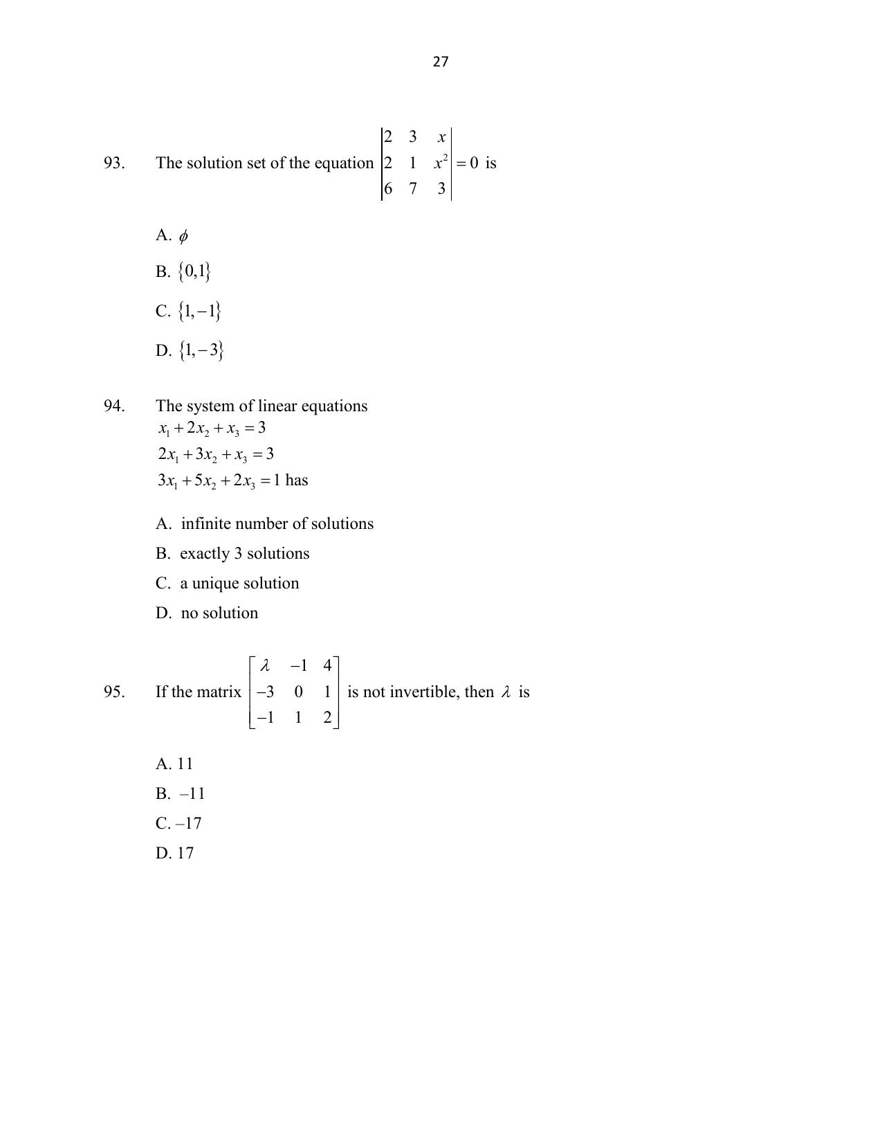 CUSAT CAT 2016 Mathematics, Physics, Chemistry 2 Question Paper - Page 27
