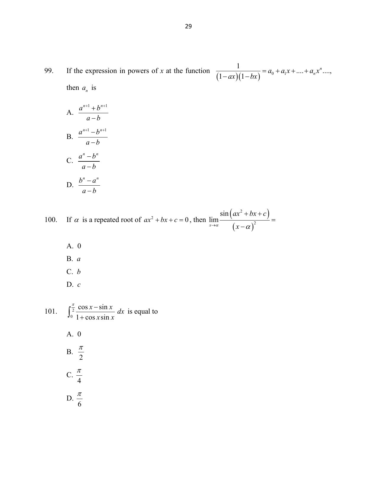 CUSAT CAT 2016 Mathematics, Physics, Chemistry 2 Question Paper - Page 29
