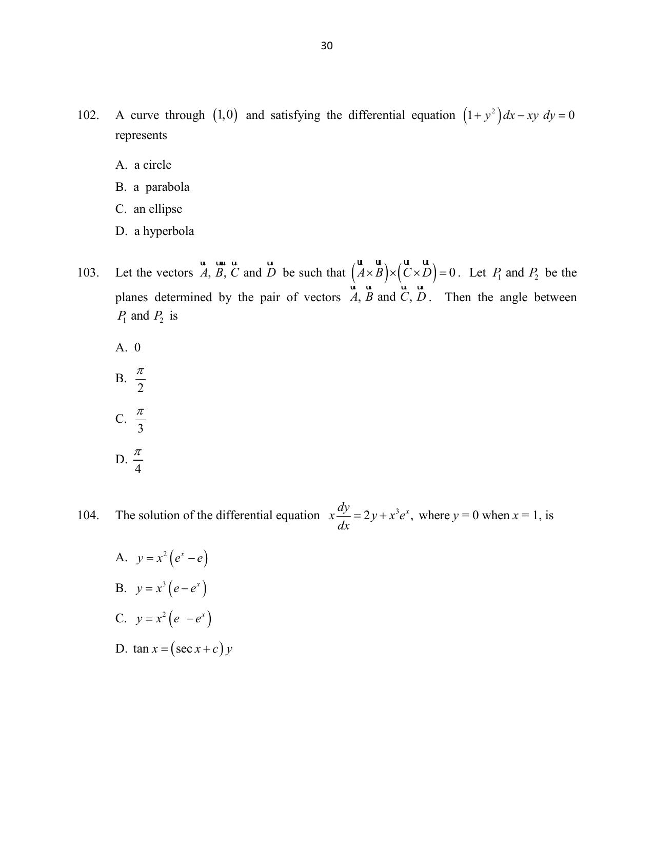 CUSAT CAT 2016 Mathematics, Physics, Chemistry 2 Question Paper - Page 30