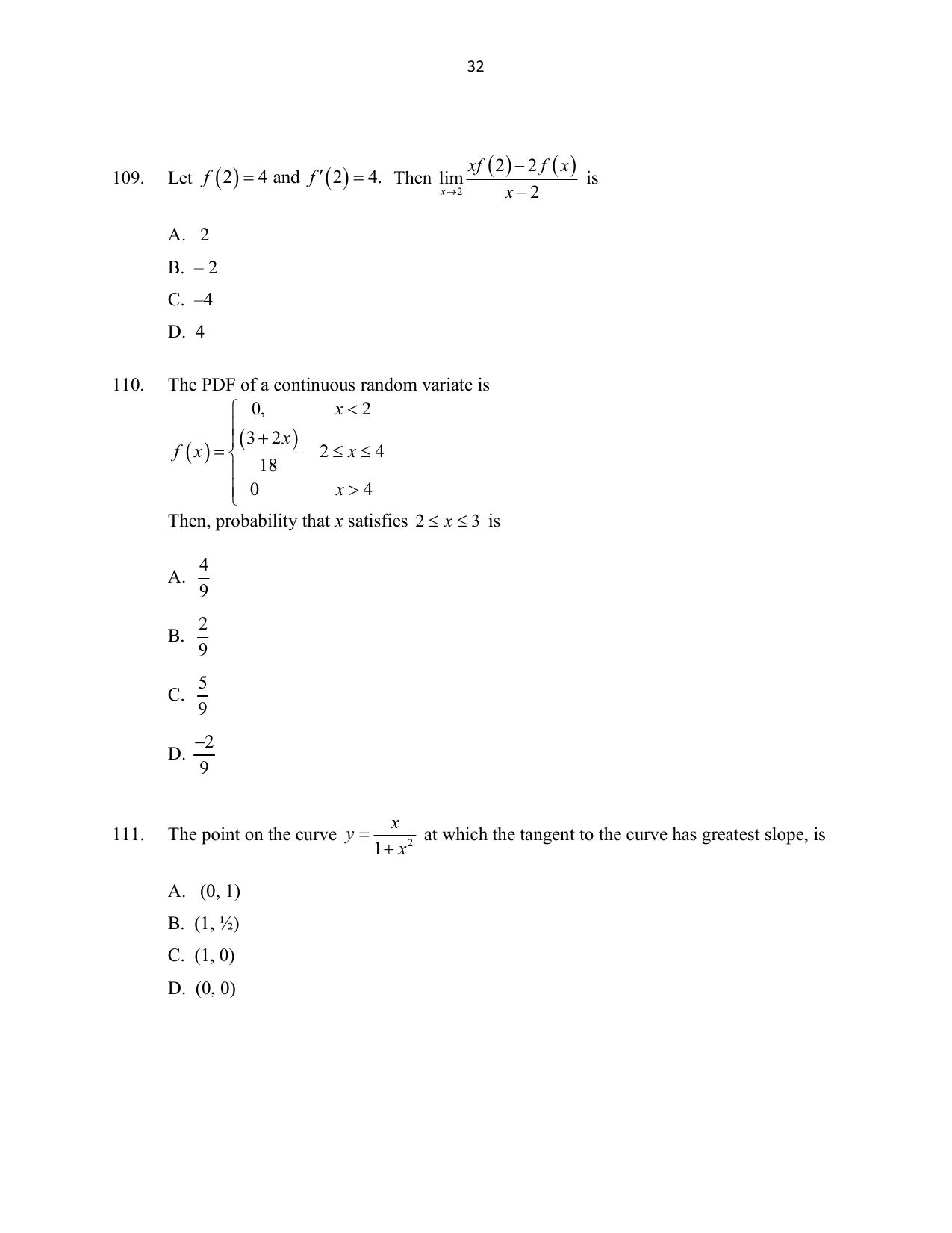 CUSAT CAT 2016 Mathematics, Physics, Chemistry 2 Question Paper - Page 32