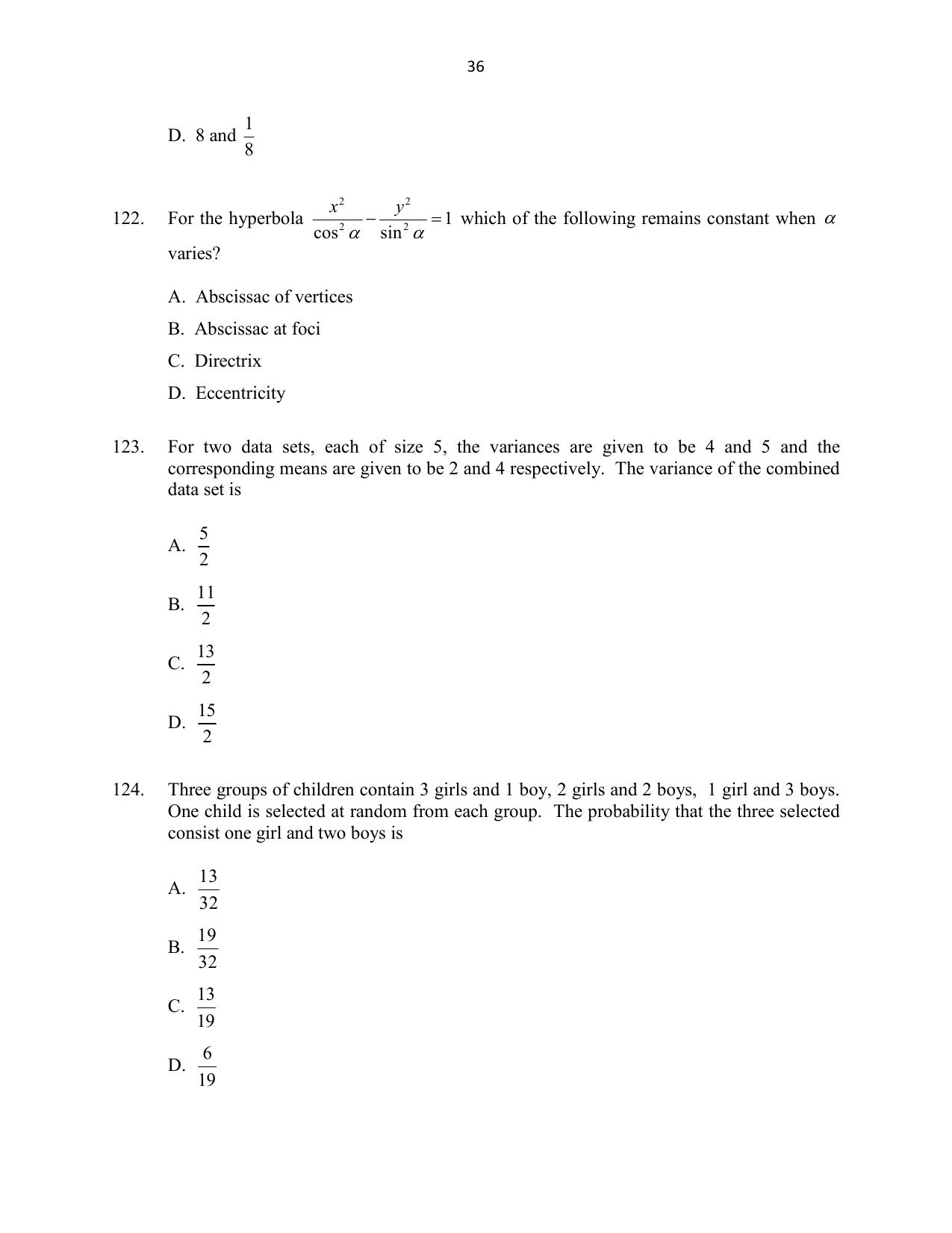 CUSAT CAT 2016 Mathematics, Physics, Chemistry 2 Question Paper - Page 36