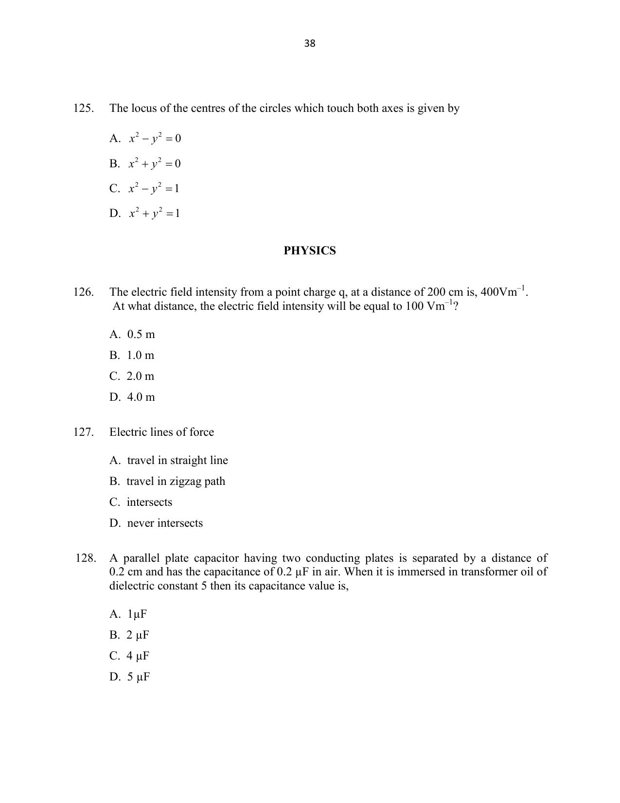 CUSAT CAT 2016 Mathematics, Physics, Chemistry 2 Question Paper - Page 38