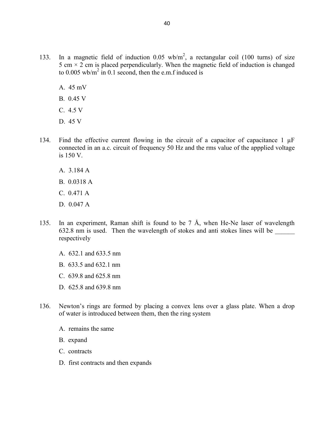 CUSAT CAT 2016 Mathematics, Physics, Chemistry 2 Question Paper - Page 40