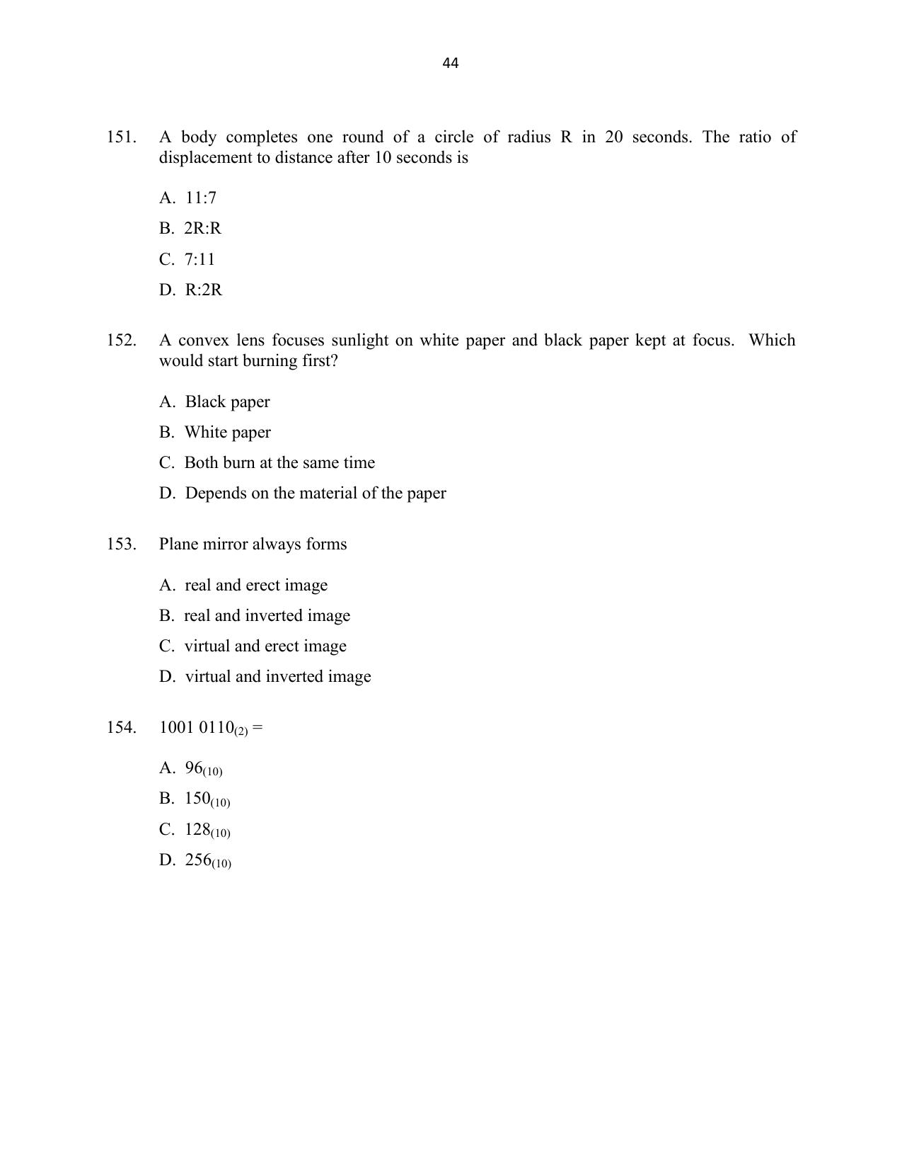 CUSAT CAT 2016 Mathematics, Physics, Chemistry 2 Question Paper - Page 44