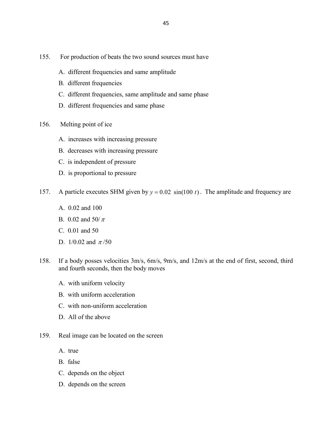 CUSAT CAT 2016 Mathematics, Physics, Chemistry 2 Question Paper - Page 45