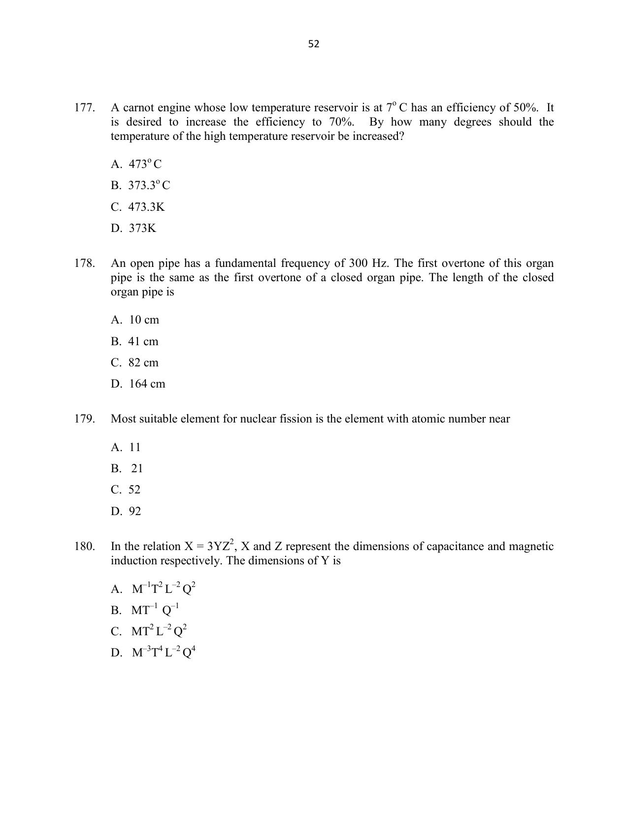 CUSAT CAT 2016 Mathematics, Physics, Chemistry 2 Question Paper - Page 52