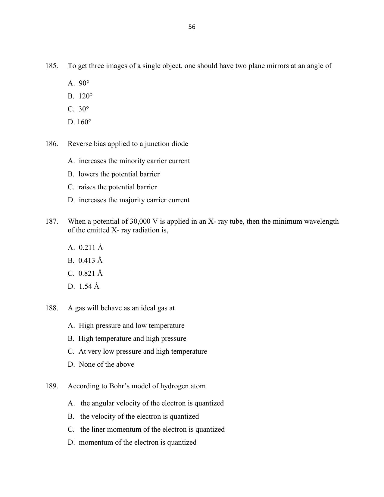 CUSAT CAT 2016 Mathematics, Physics, Chemistry 2 Question Paper - Page 56