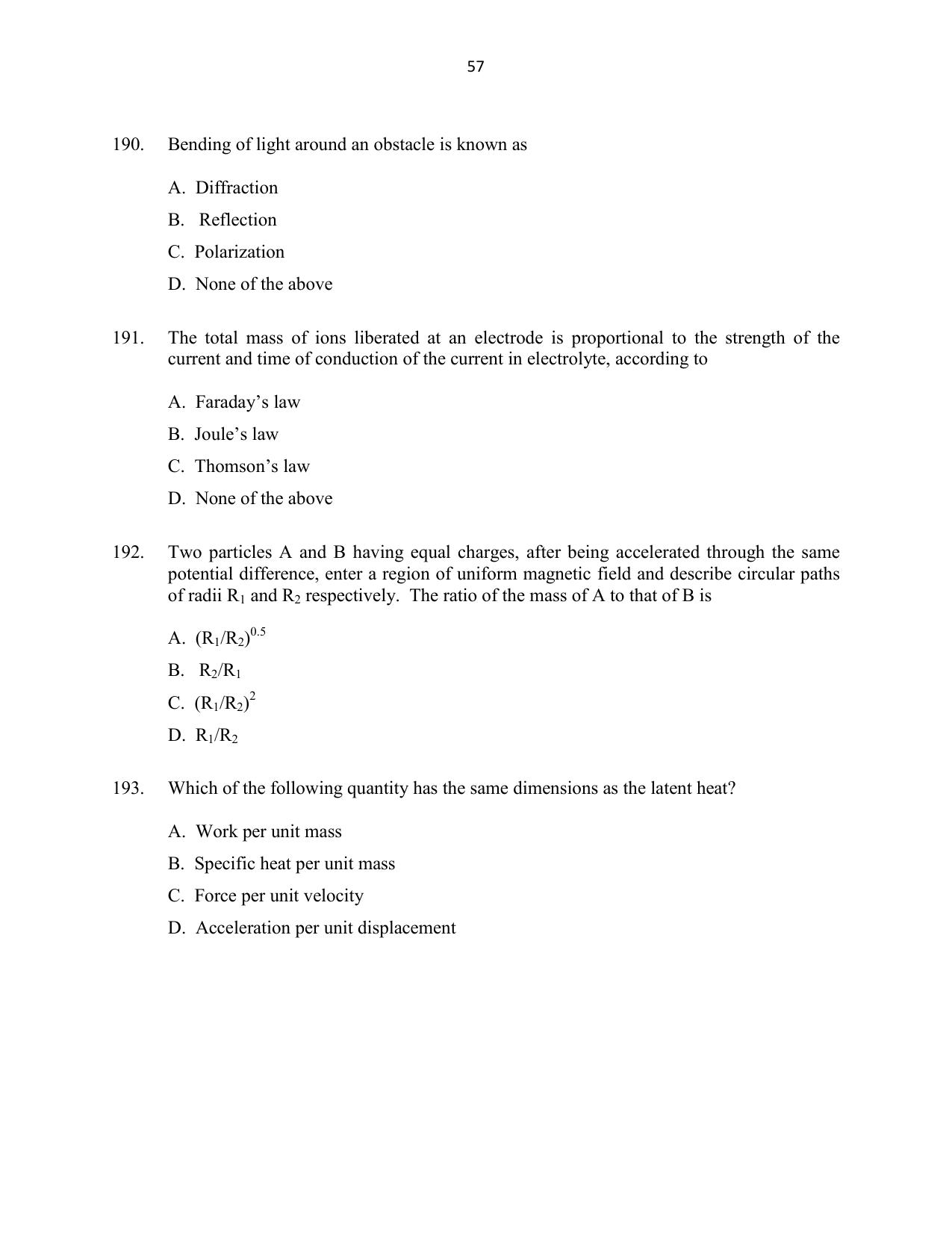 CUSAT CAT 2016 Mathematics, Physics, Chemistry 2 Question Paper - Page 57