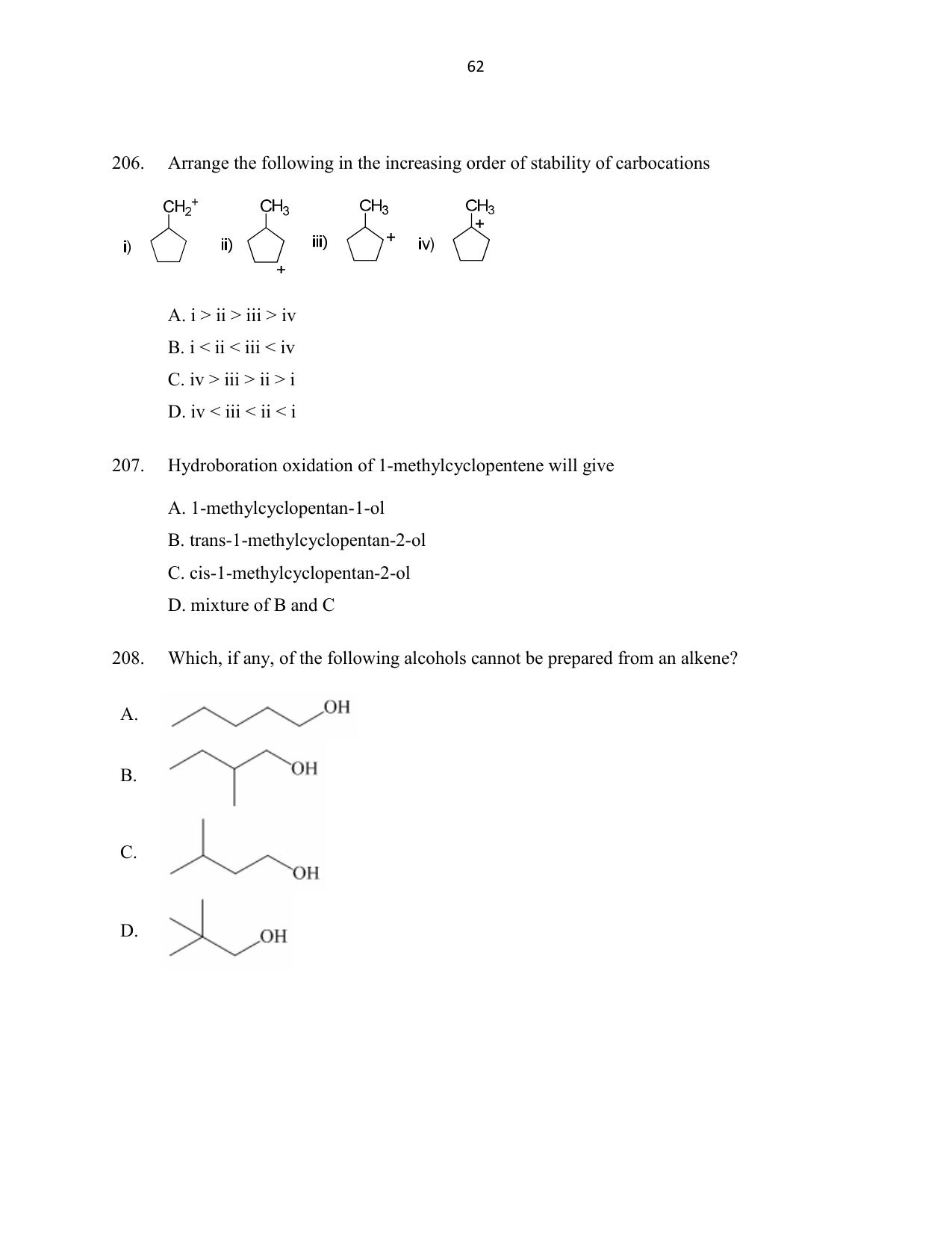 CUSAT CAT 2016 Mathematics, Physics, Chemistry 2 Question Paper - Page 62