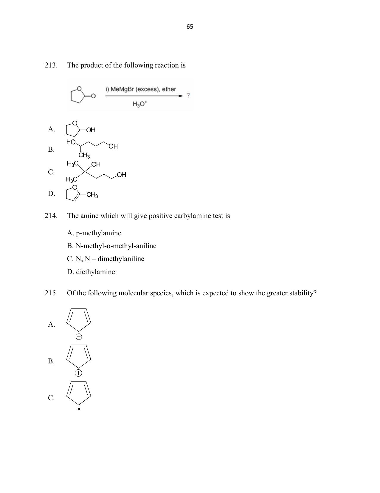 CUSAT CAT 2016 Mathematics, Physics, Chemistry 2 Question Paper - Page 65