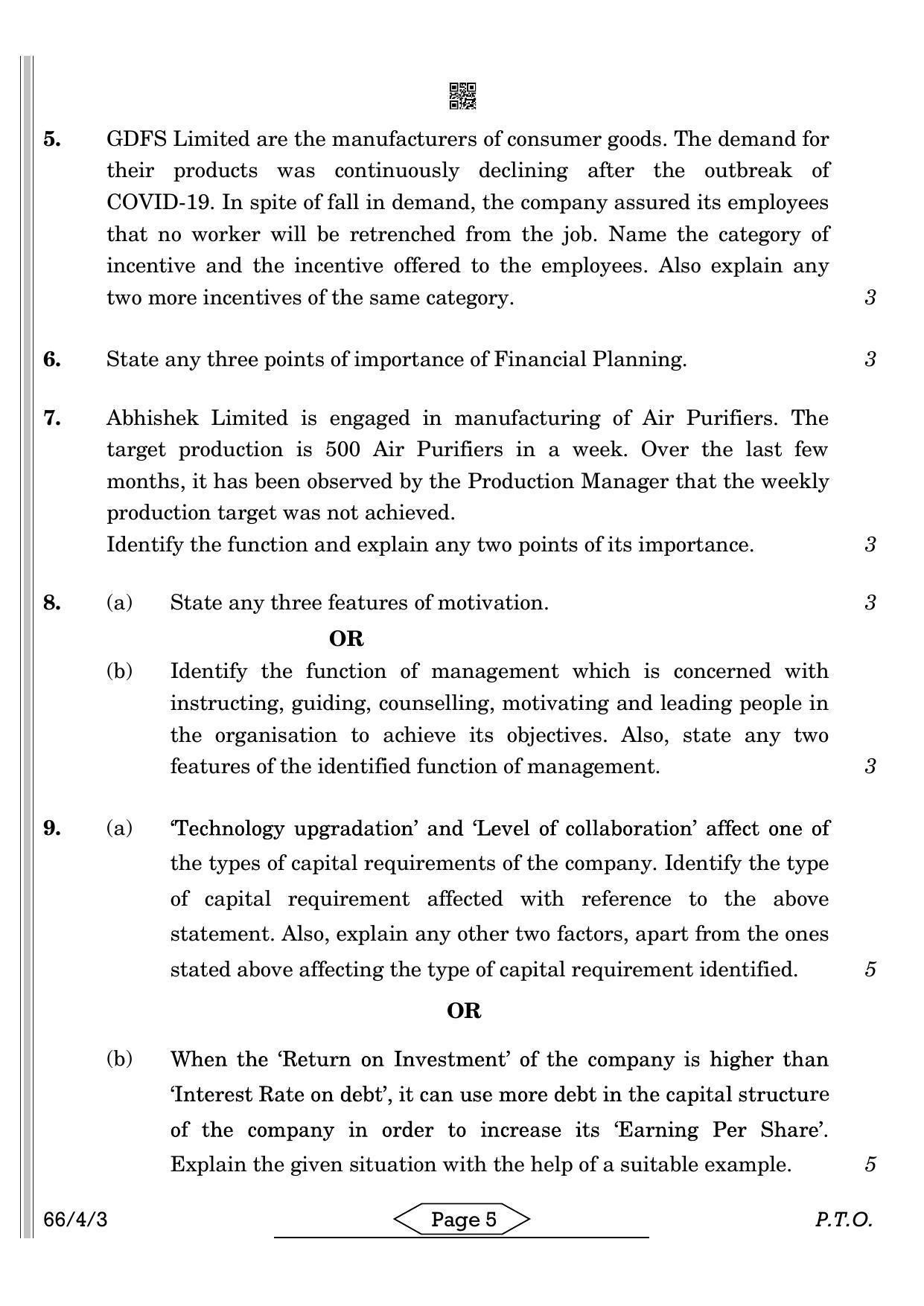 CBSE Class 12 66-4-3 Business Studies 2022 Question Paper - Page 5