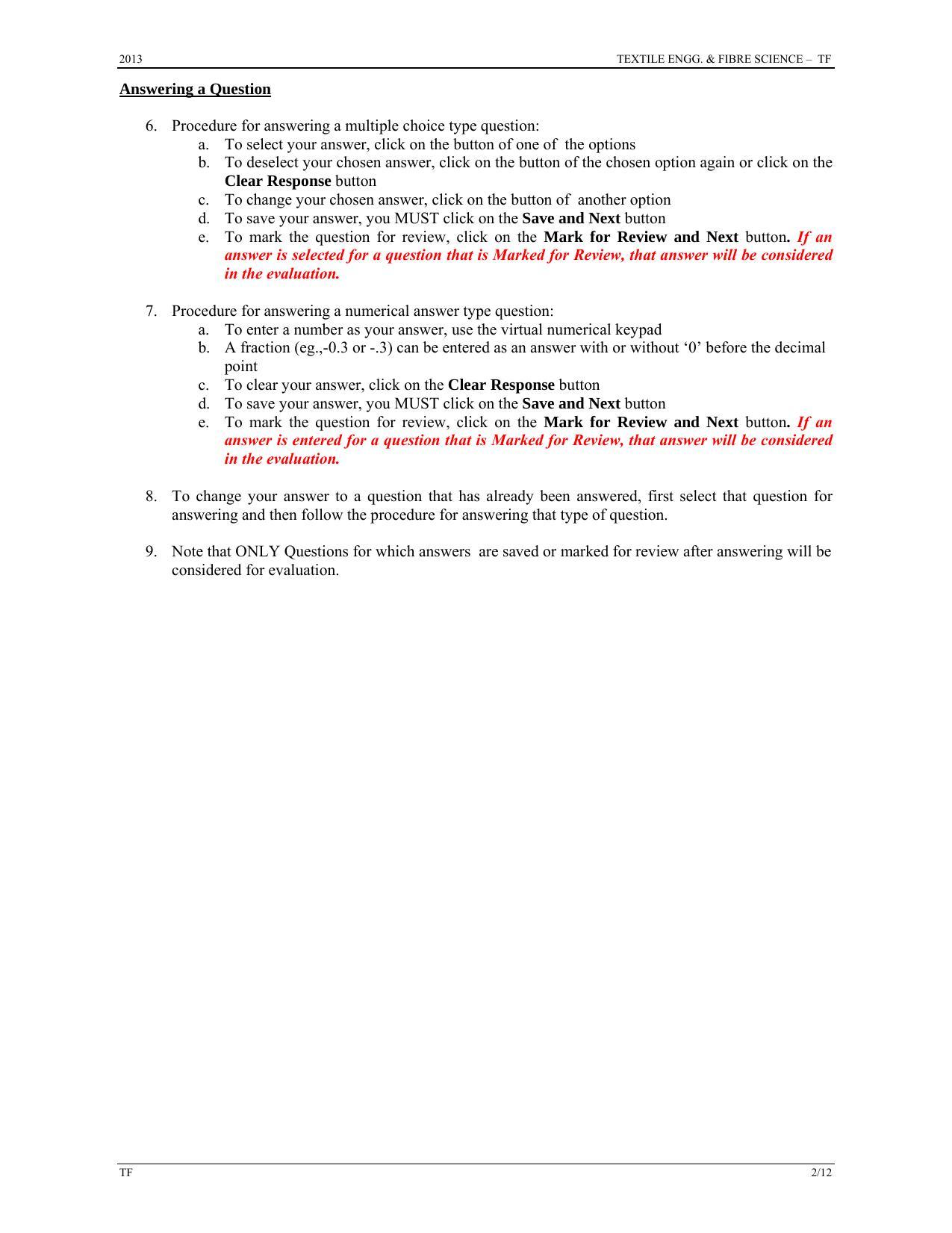 GATE 2013 Textile Engineering and Fibre Science (TF) Question Paper with Answer Key - Page 2