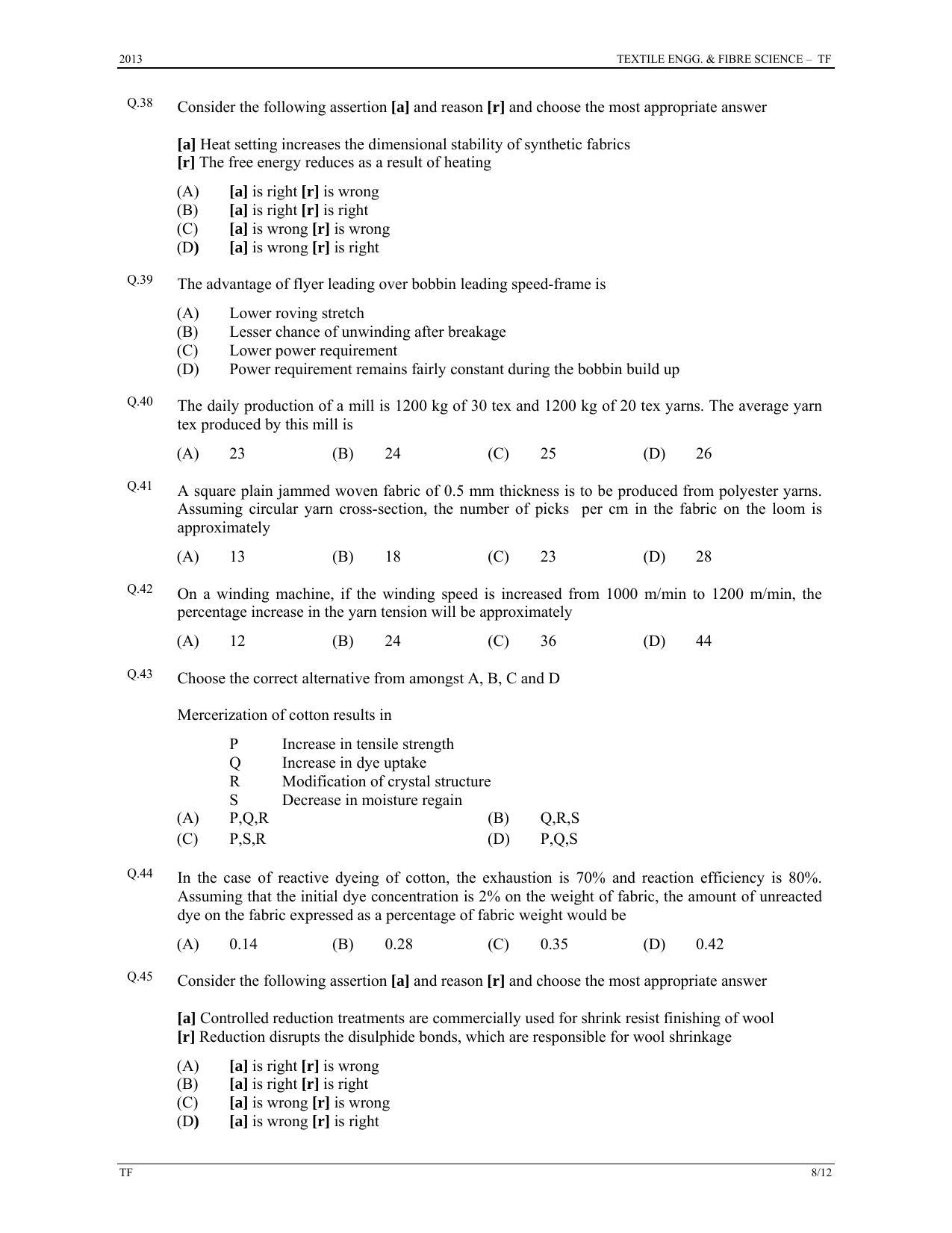 GATE 2013 Textile Engineering and Fibre Science (TF) Question Paper with Answer Key - Page 8