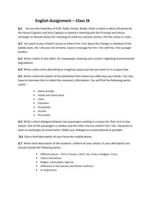 CBSE Worksheets for Class 9 English Assignment 13