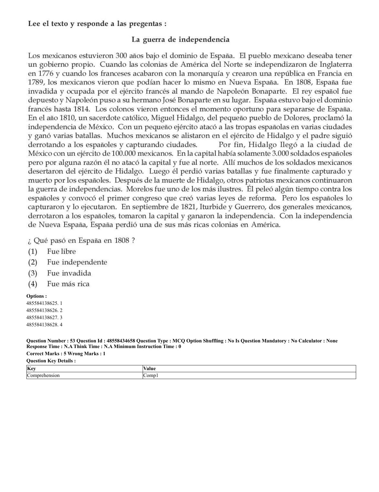 CUET 2023 English Spanish Shift 3 Question Paper - 18 June 2023 - Page 31