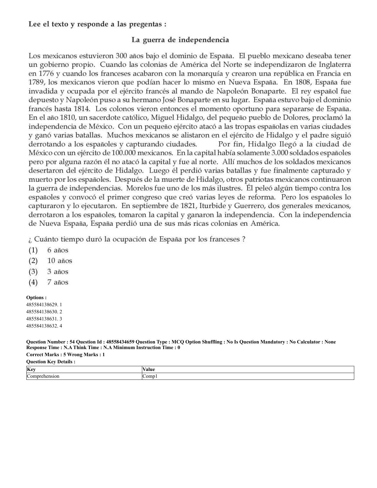 CUET 2023 English Spanish Shift 3 Question Paper - 18 June 2023 - Page 32