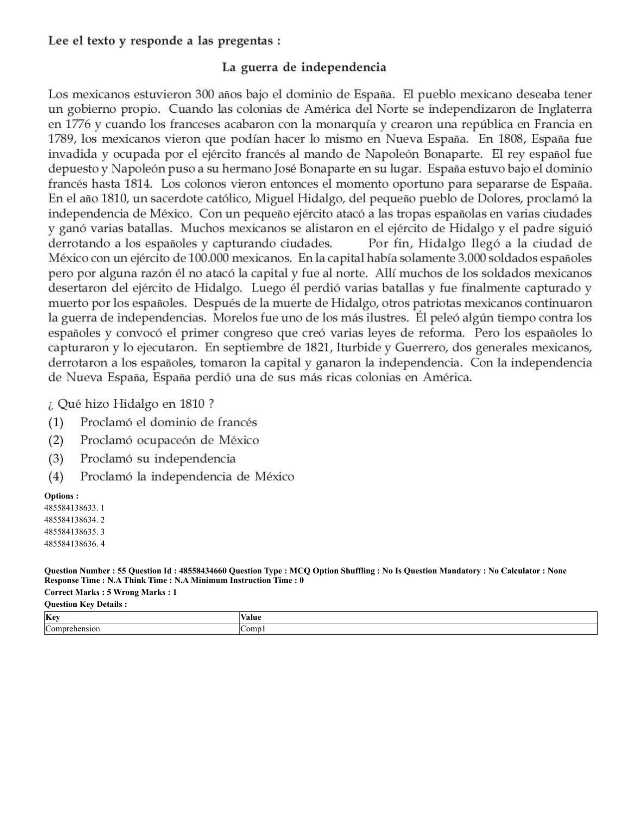 CUET 2023 English Spanish Shift 3 Question Paper - 18 June 2023 - Page 33