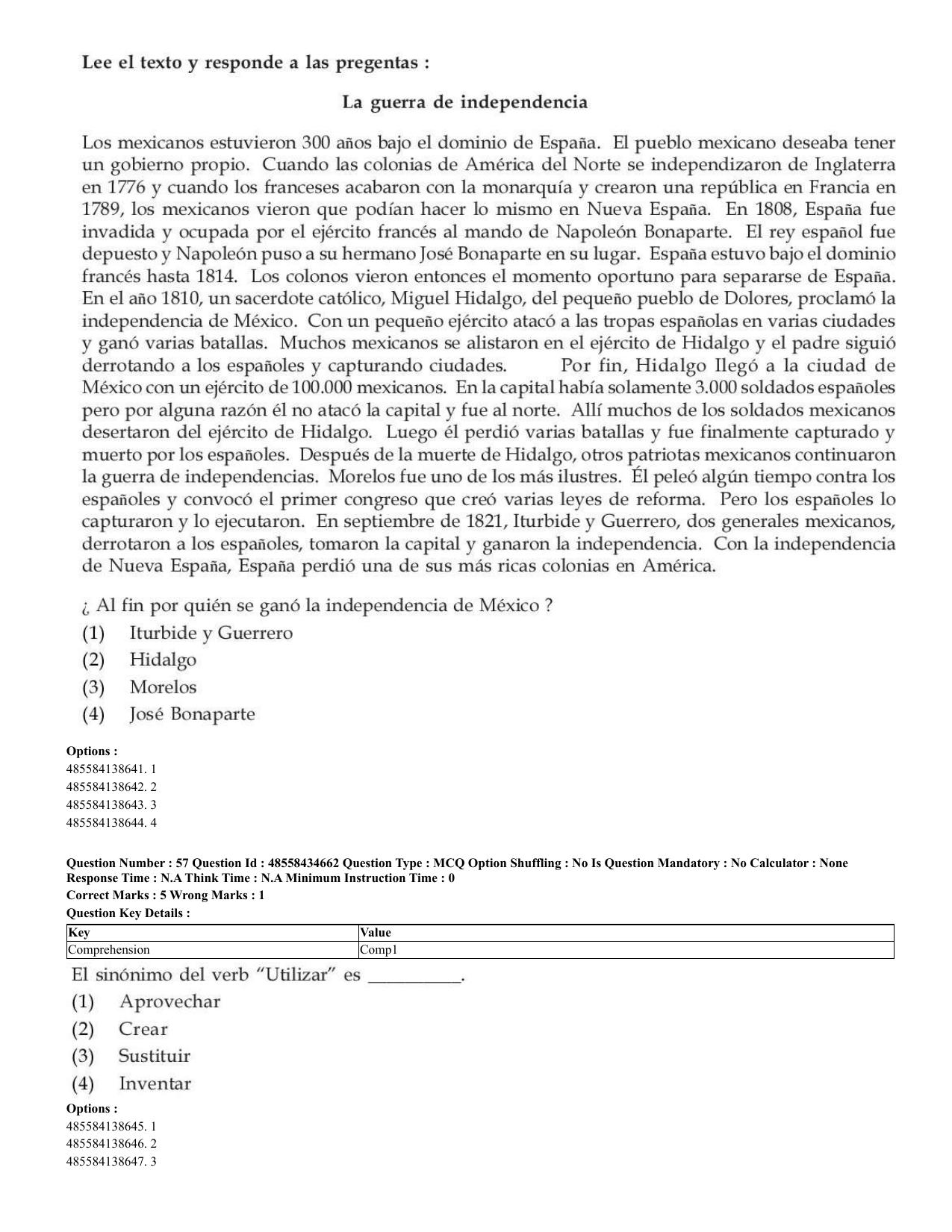 CUET 2023 English Spanish Shift 3 Question Paper - 18 June 2023 - Page 35