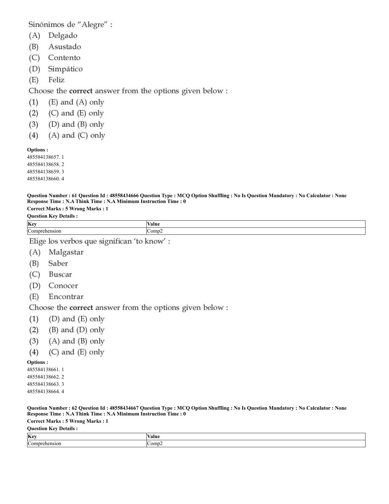 CUET 2023 English Spanish Shift 3 Question Paper - 18 June 2023 - Page 37