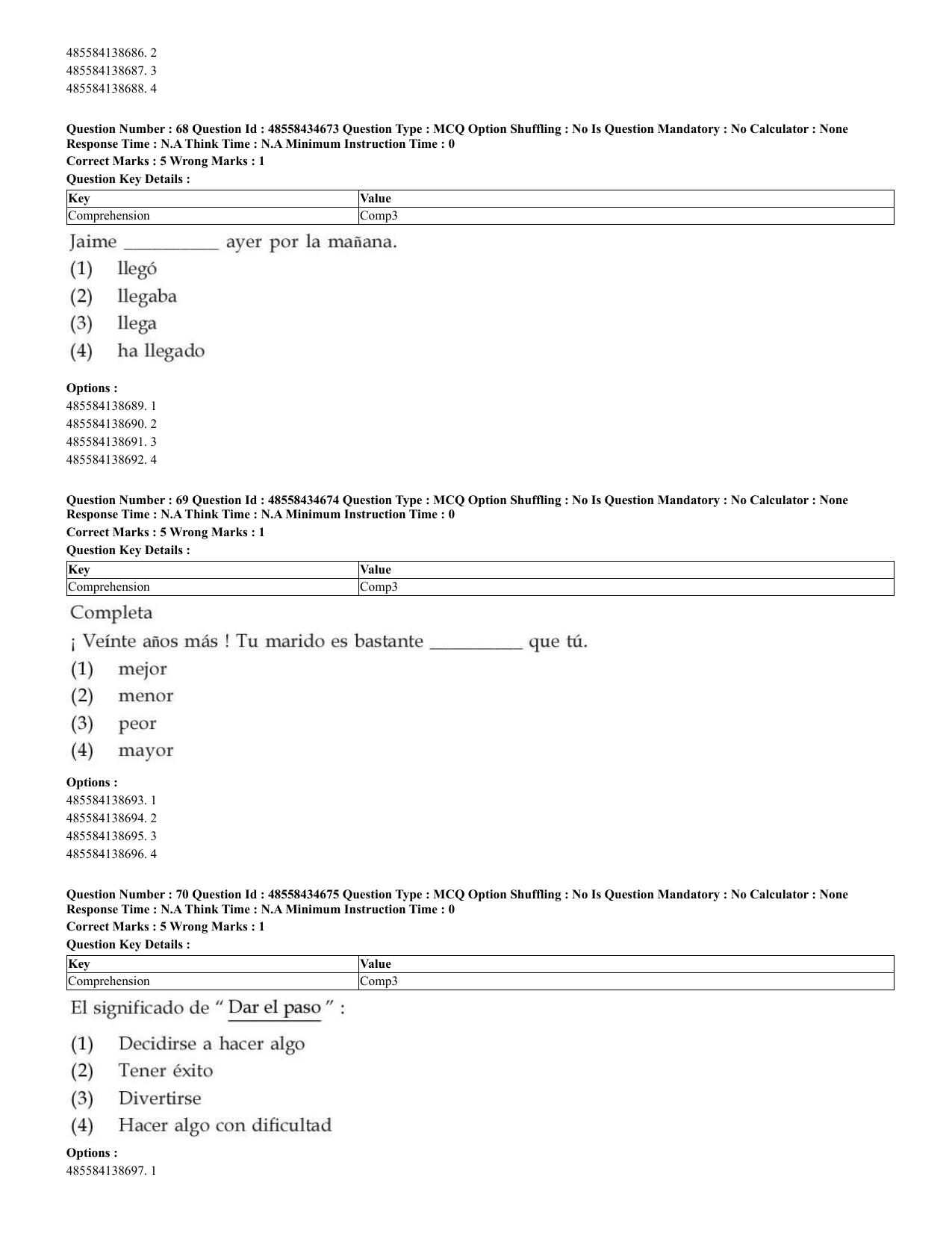 CUET 2023 English Spanish Shift 3 Question Paper - 18 June 2023 - Page 40