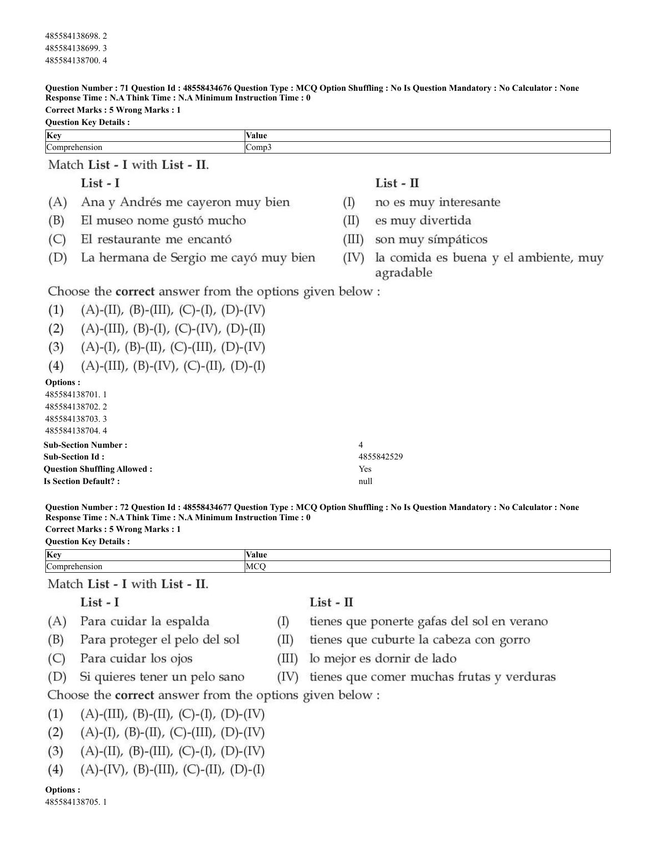 CUET 2023 English Spanish Shift 3 Question Paper - 18 June 2023 - Page 41