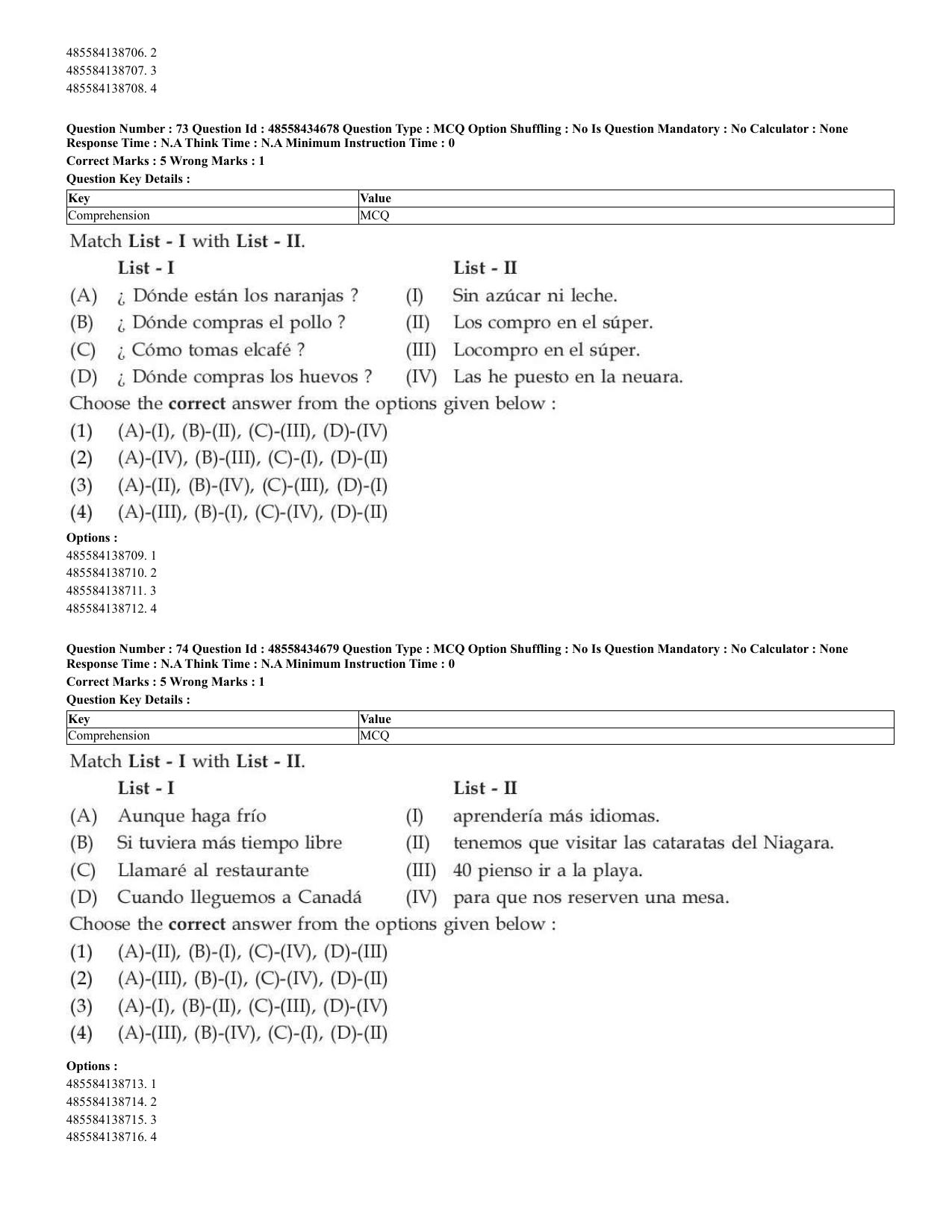 CUET 2023 English Spanish Shift 3 Question Paper - 18 June 2023 - Page 42