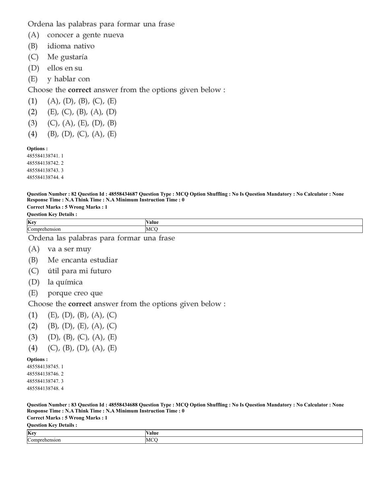 CUET 2023 English Spanish Shift 3 Question Paper - 18 June 2023 - Page 46