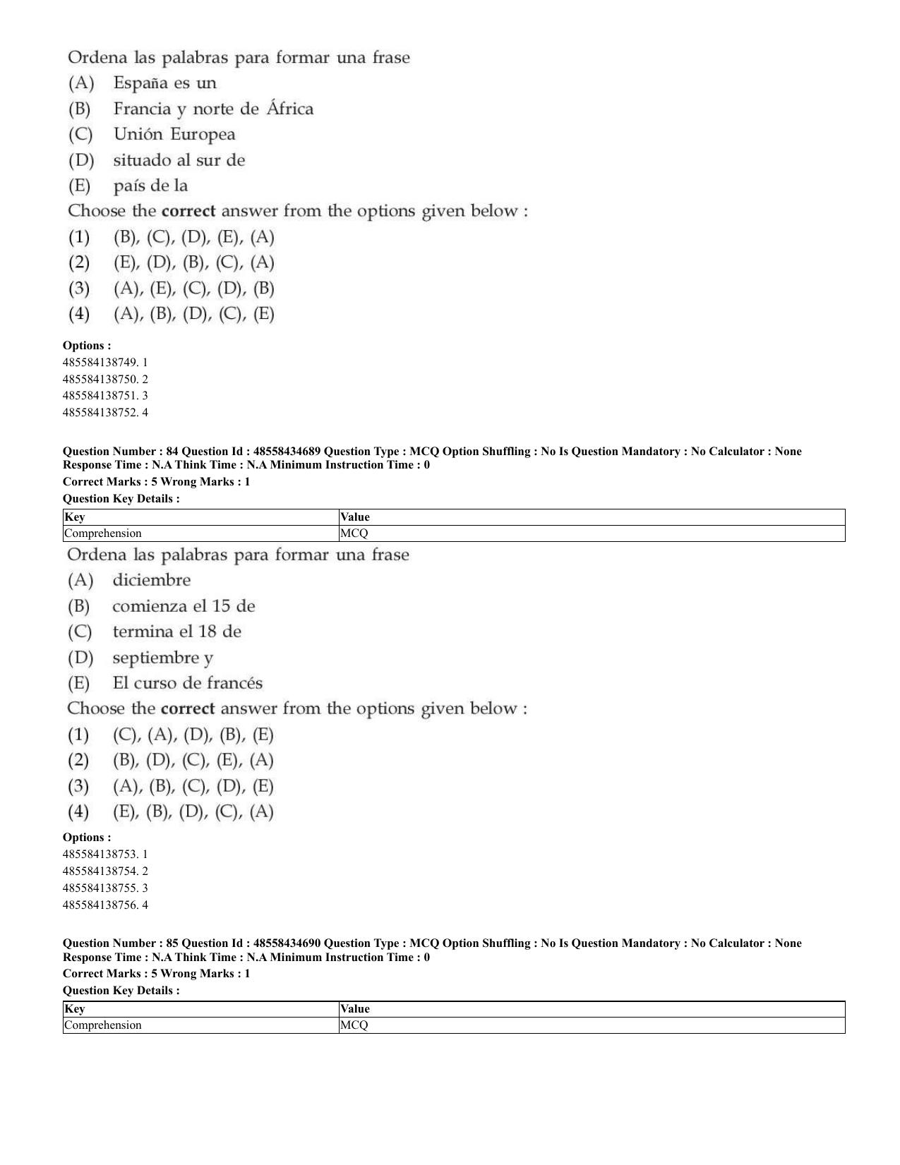 CUET 2023 English Spanish Shift 3 Question Paper - 18 June 2023 - Page 47