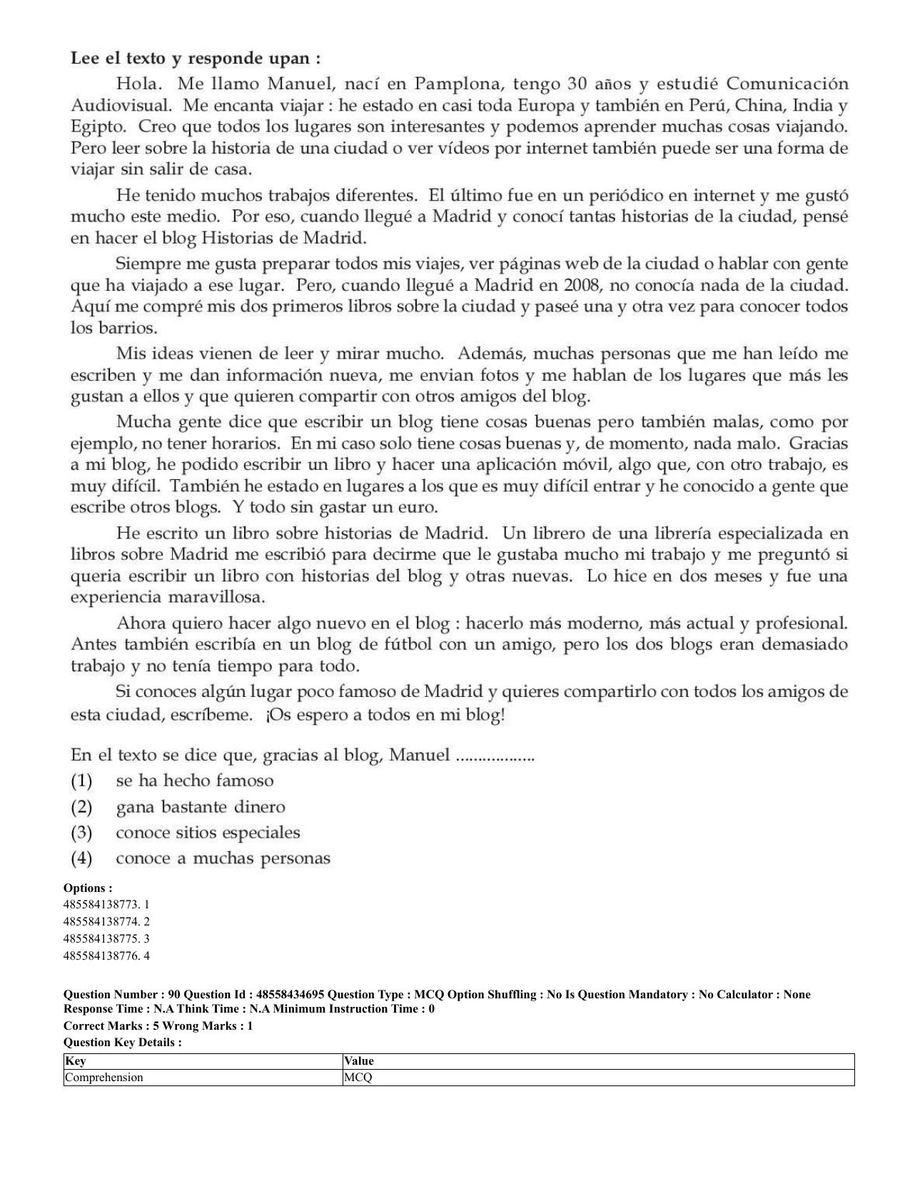 CUET 2023 English Spanish Shift 3 Question Paper - 18 June 2023 - Page 52