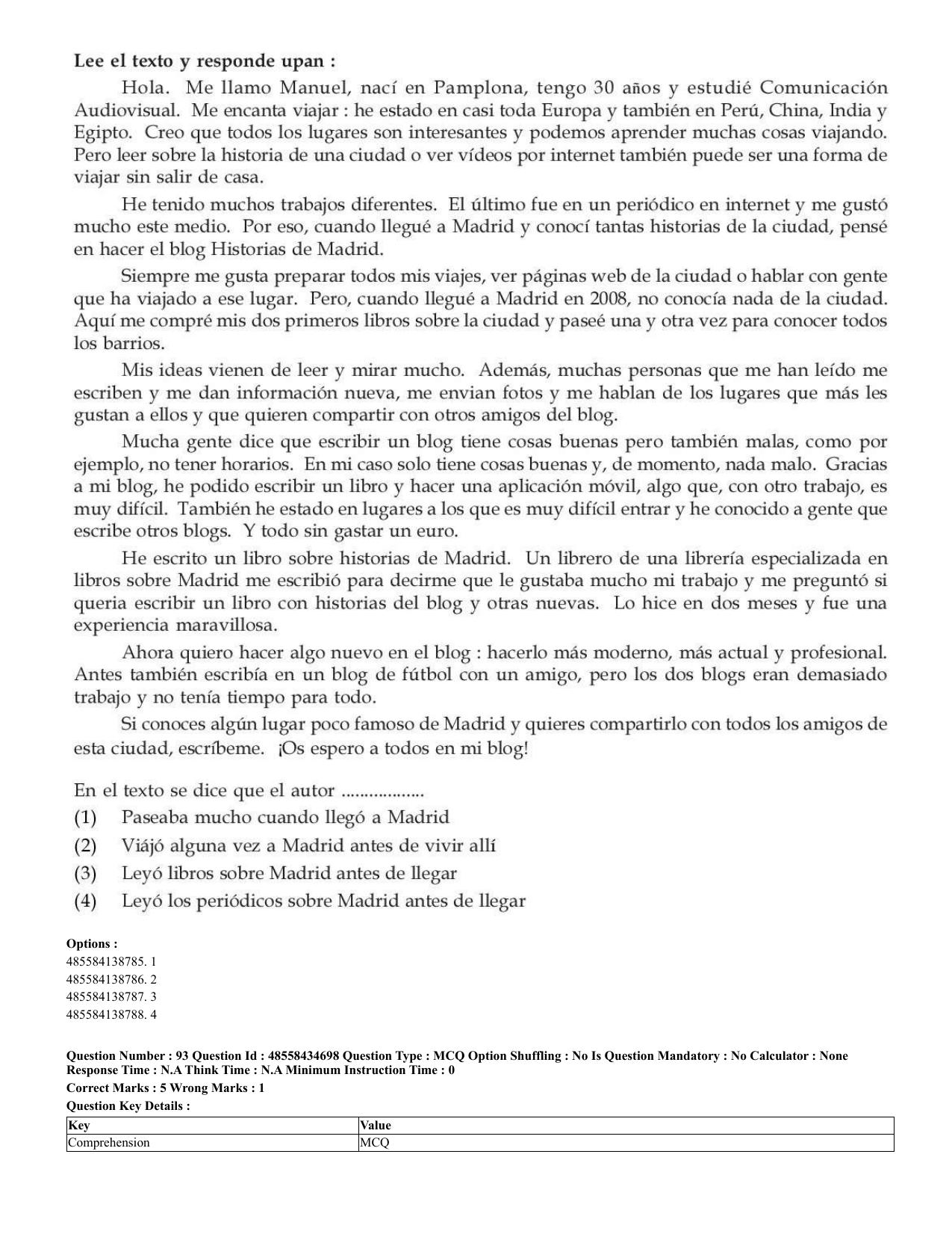 CUET 2023 English Spanish Shift 3 Question Paper - 18 June 2023 - Page 55
