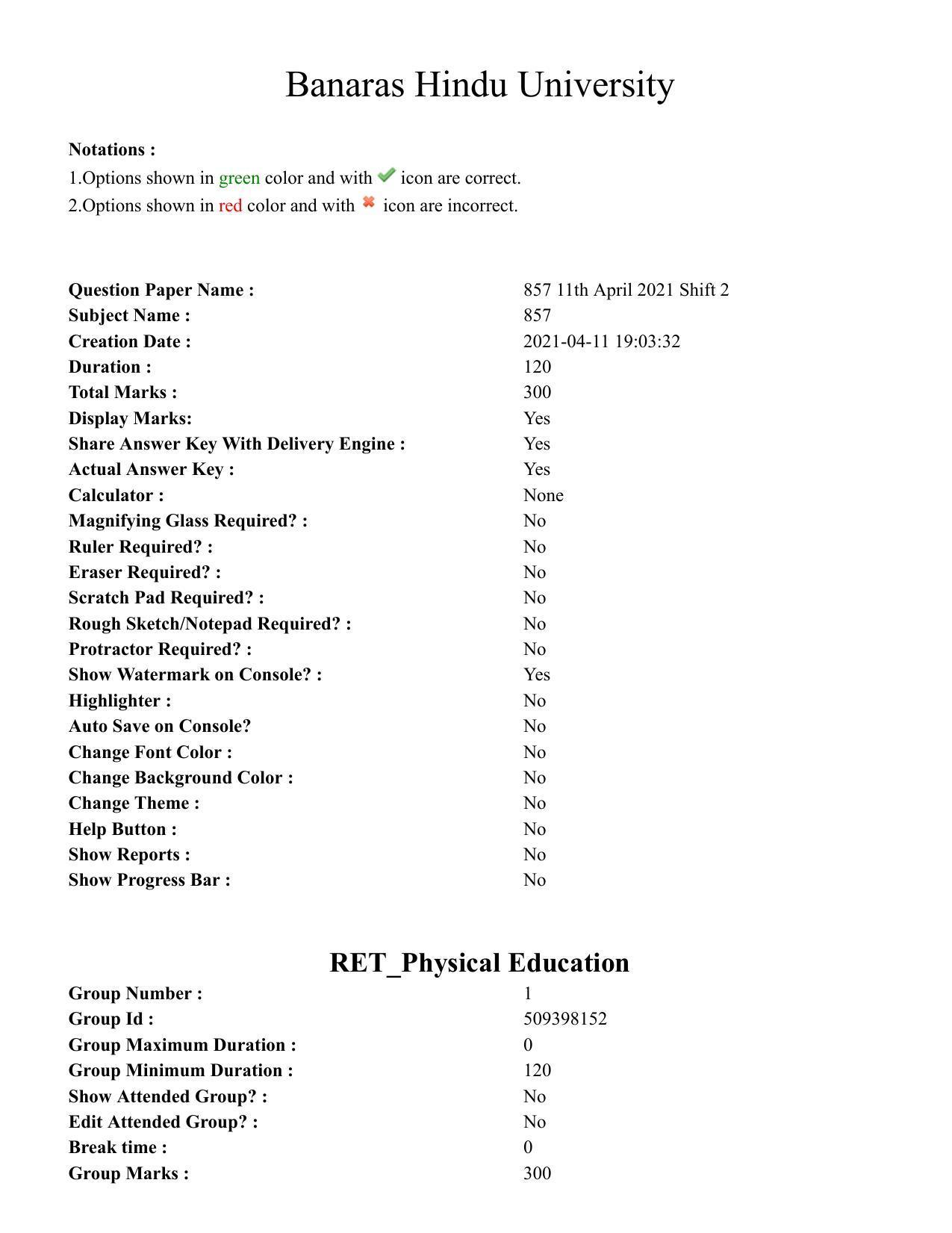BHU RET Physical Education 2020 Question Paper - Page 1