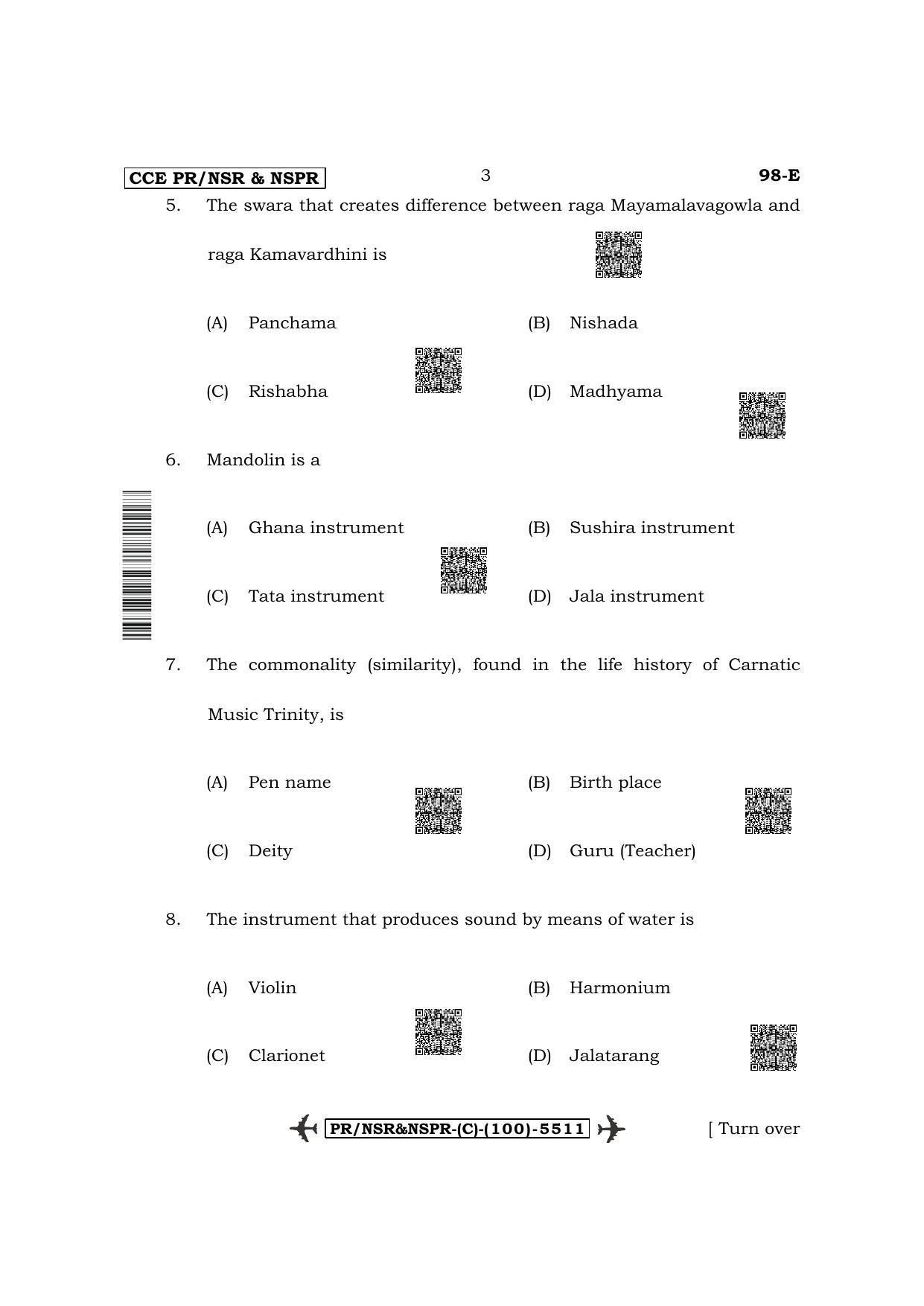 Karnataka SSLC Carnatic/Hindustani Music - English Medium (Supplementary) Question Paper 2022 (C Version-Theory) - Page 3