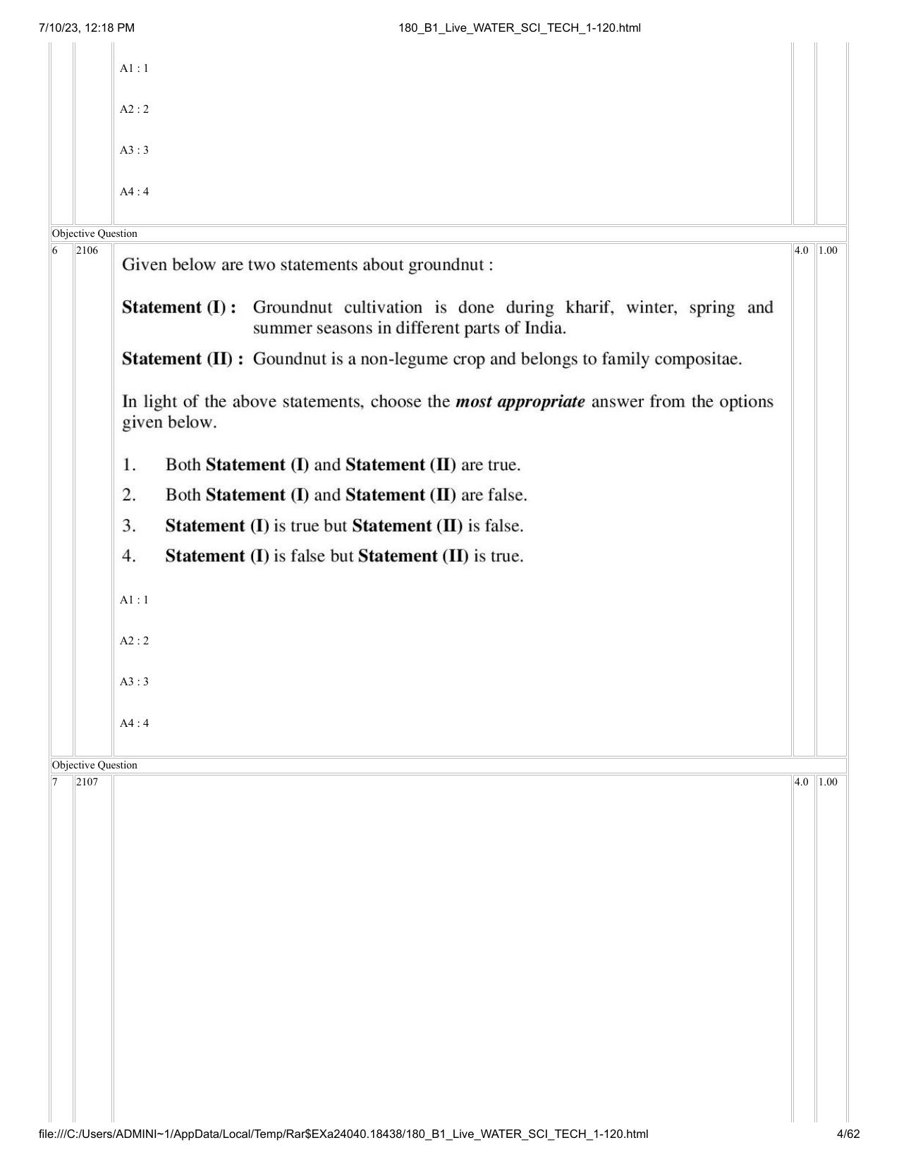 ICAR AIEEA PG 2023 WATER SCIENCE AND TECHNOLOGY Question Paper - Page 4