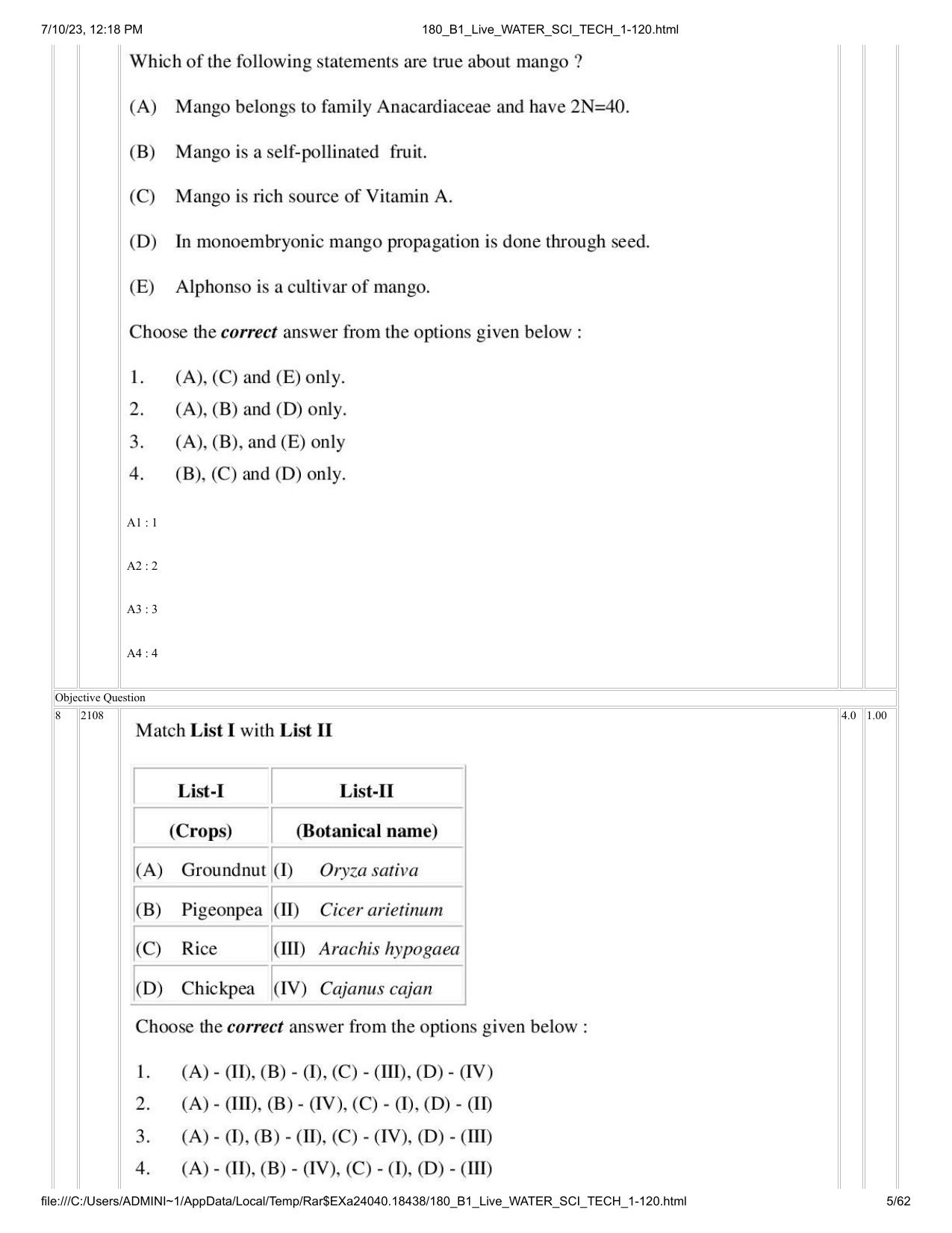 ICAR AIEEA PG 2023 WATER SCIENCE AND TECHNOLOGY Question Paper - Page 5