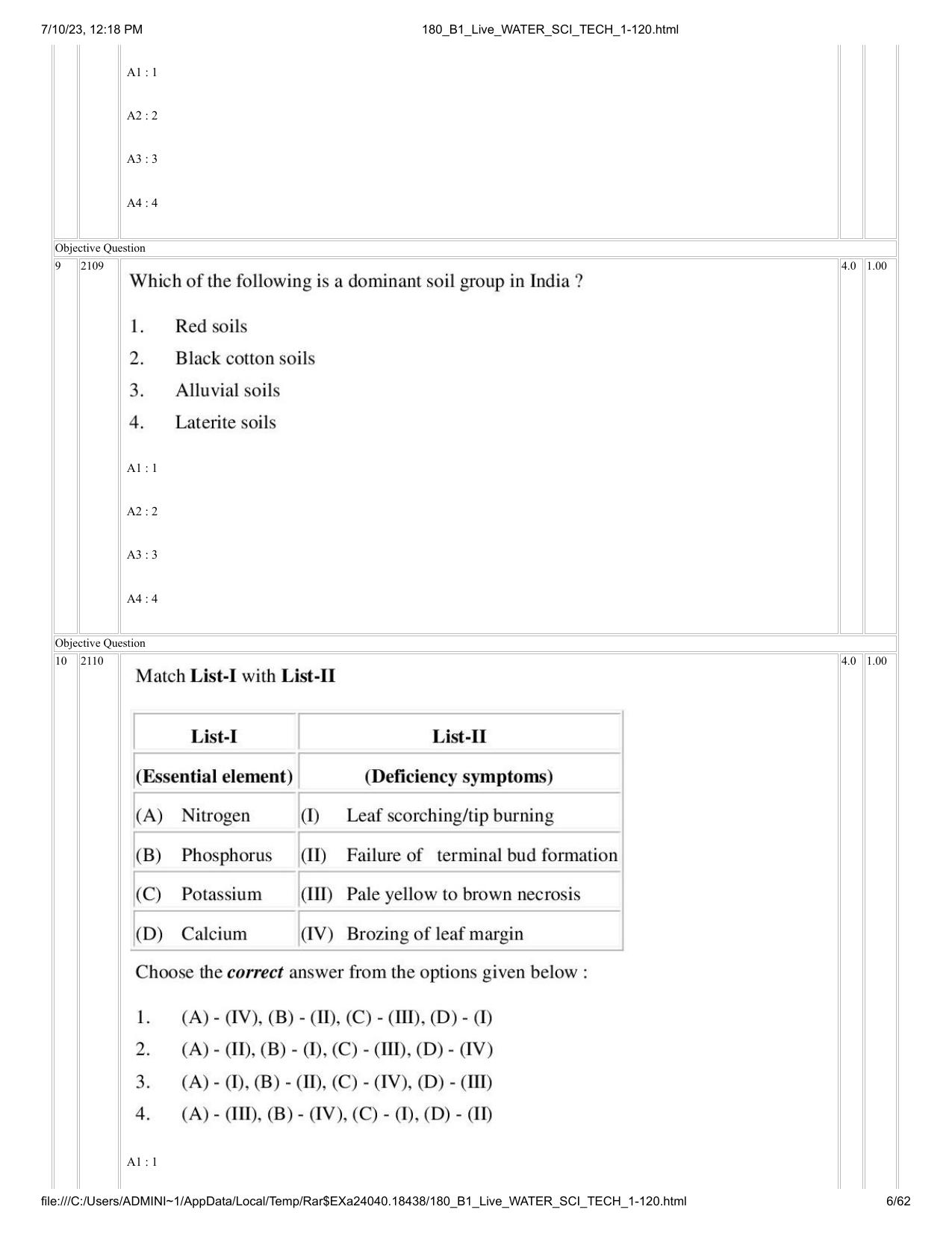 ICAR AIEEA PG 2023 WATER SCIENCE AND TECHNOLOGY Question Paper - Page 6