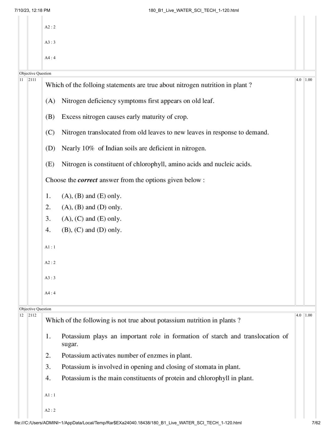 ICAR AIEEA PG 2023 WATER SCIENCE AND TECHNOLOGY Question Paper - Page 7
