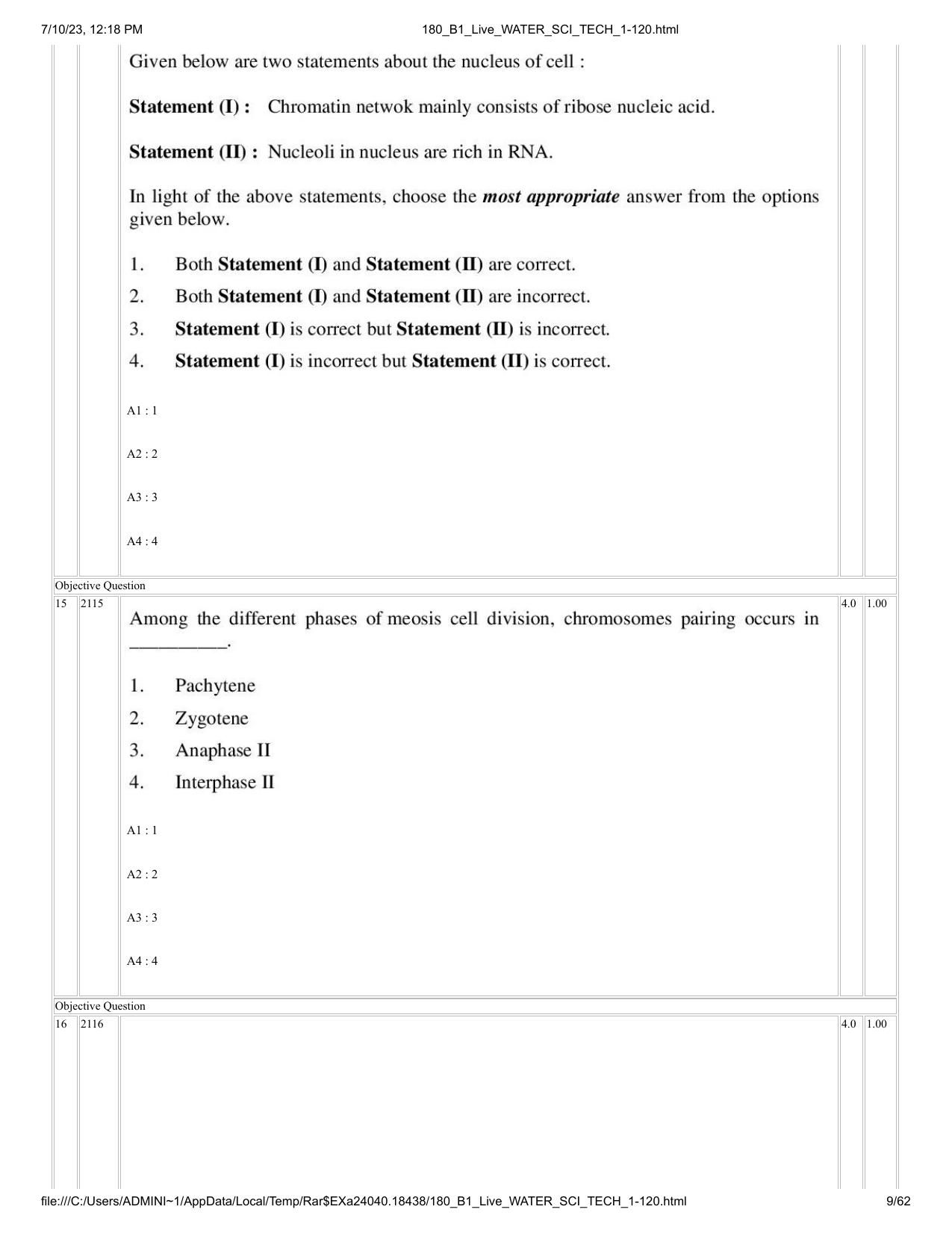 ICAR AIEEA PG 2023 WATER SCIENCE AND TECHNOLOGY Question Paper - Page 9