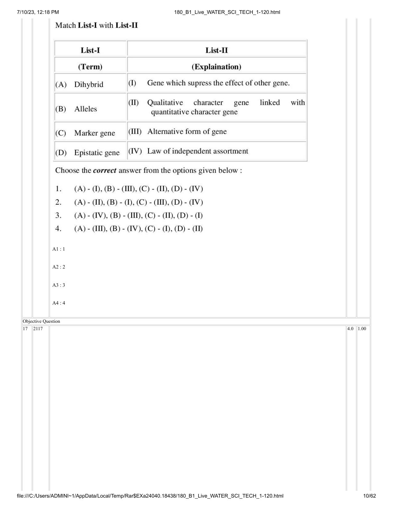 ICAR AIEEA PG 2023 WATER SCIENCE AND TECHNOLOGY Question Paper - Page 10