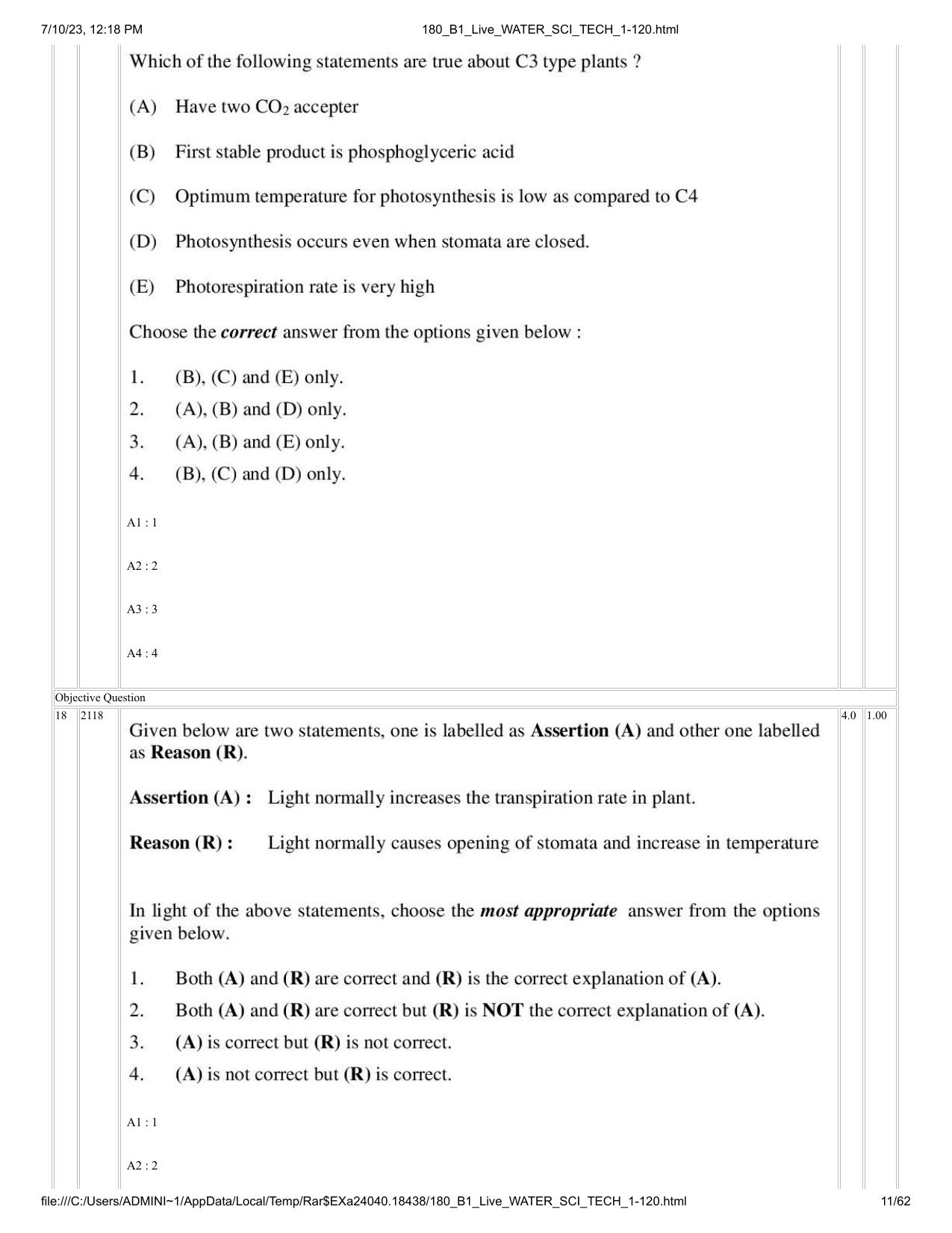 ICAR AIEEA PG 2023 WATER SCIENCE AND TECHNOLOGY Question Paper - Page 11