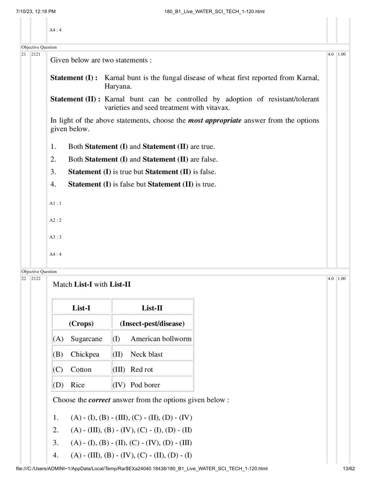 ICAR AIEEA PG 2023 WATER SCIENCE AND TECHNOLOGY Question Paper - Page 13