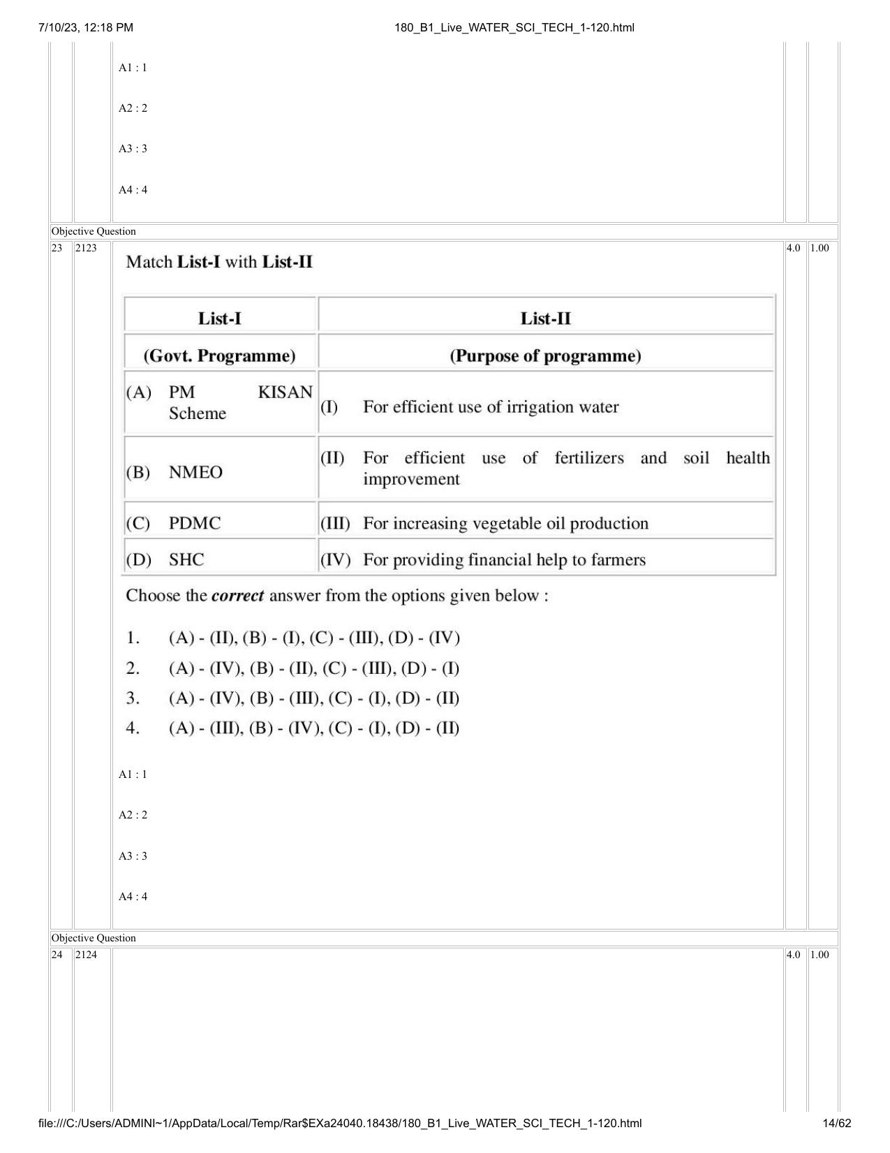 ICAR AIEEA PG 2023 WATER SCIENCE AND TECHNOLOGY Question Paper - Page 14