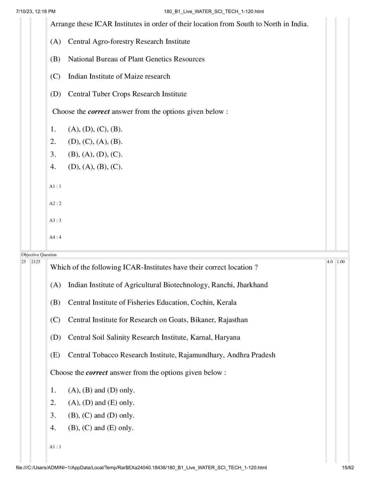 ICAR AIEEA PG 2023 WATER SCIENCE AND TECHNOLOGY Question Paper - Page 15