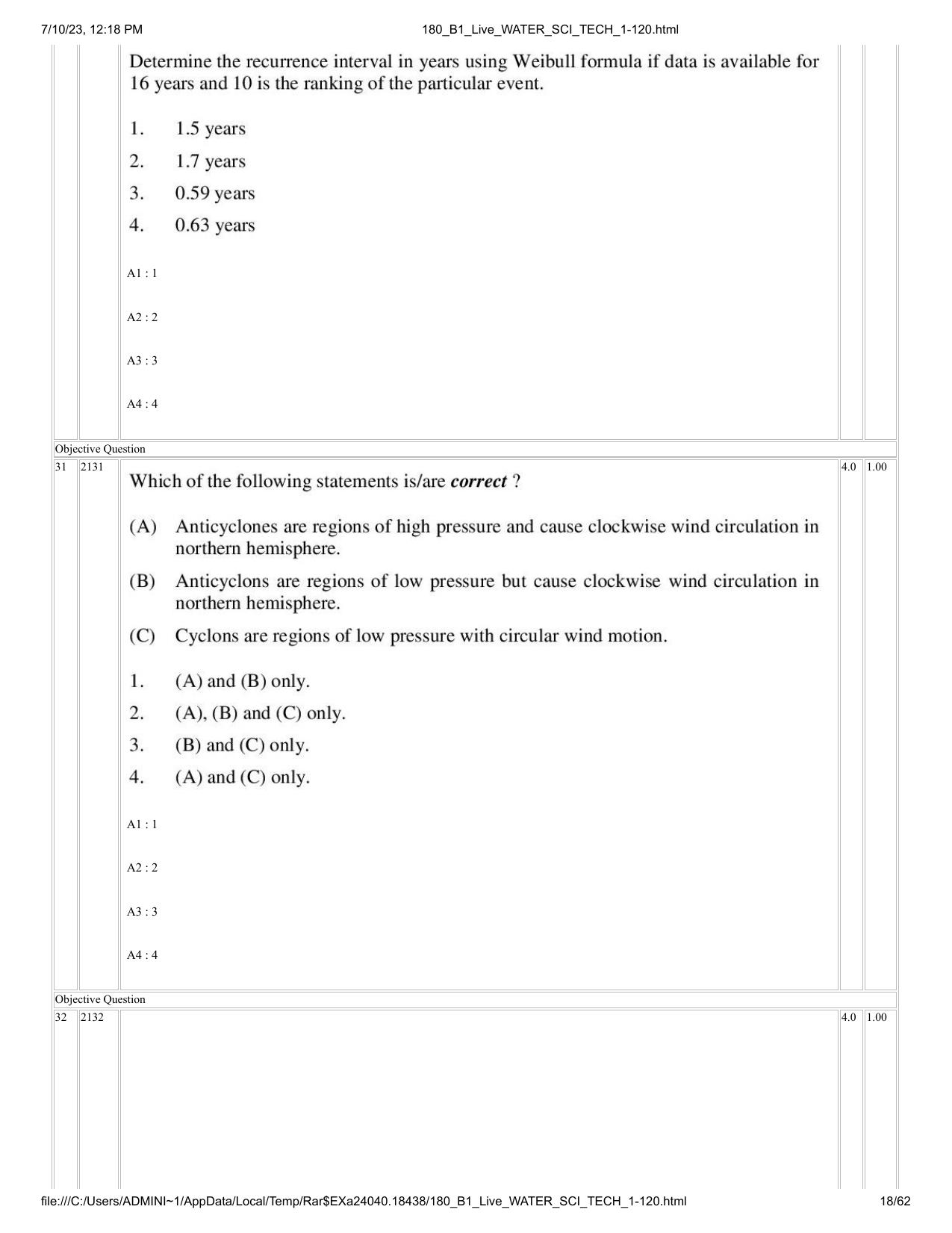 ICAR AIEEA PG 2023 WATER SCIENCE AND TECHNOLOGY Question Paper - Page 18