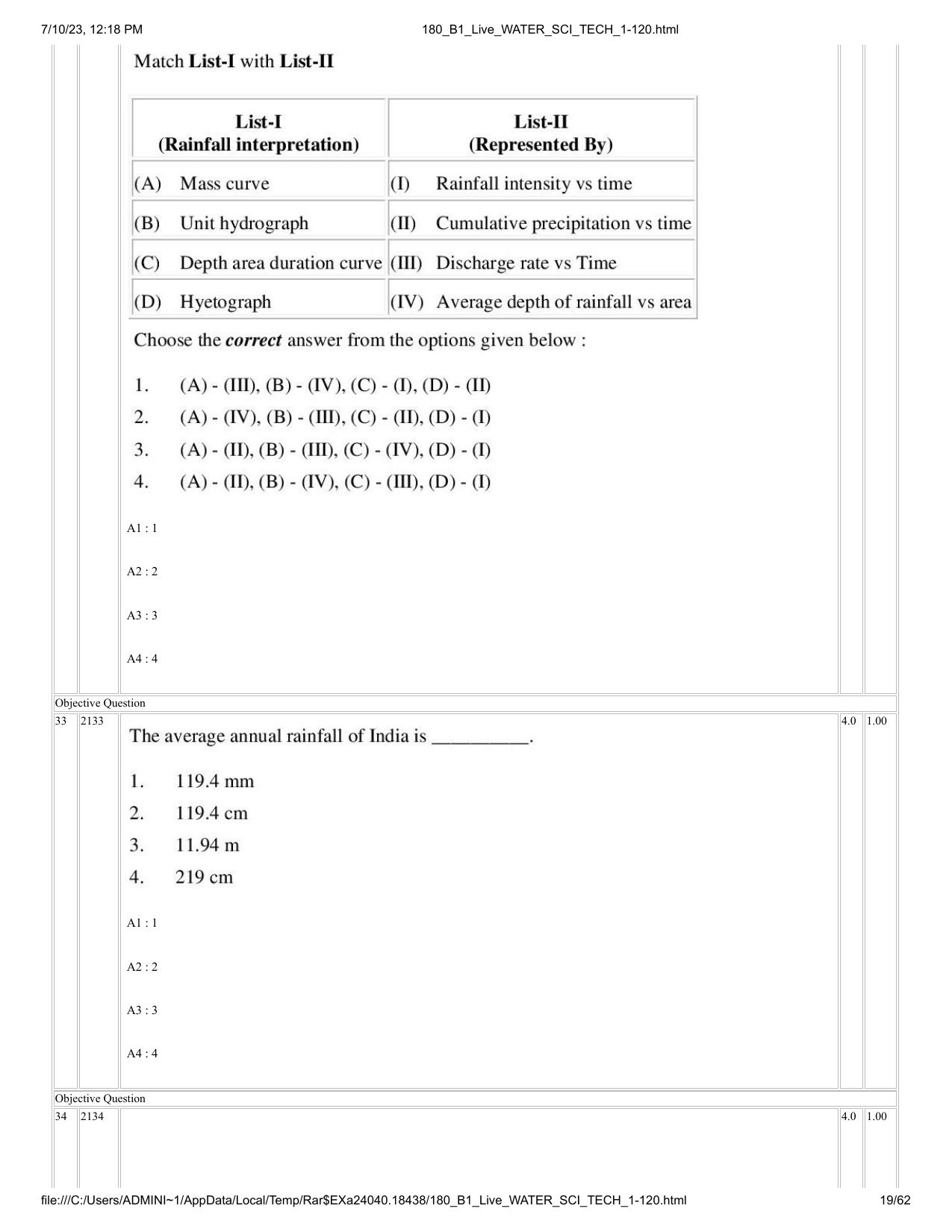 ICAR AIEEA PG 2023 WATER SCIENCE AND TECHNOLOGY Question Paper - Page 19
