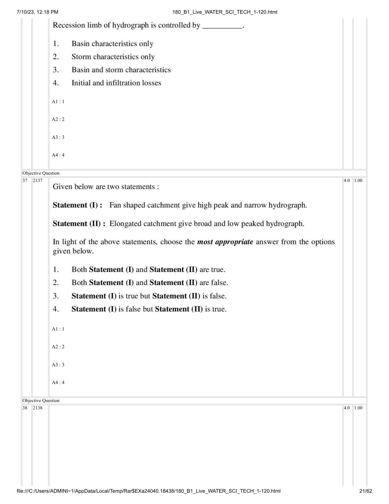 ICAR AIEEA PG 2023 WATER SCIENCE AND TECHNOLOGY Question Paper - Page 21