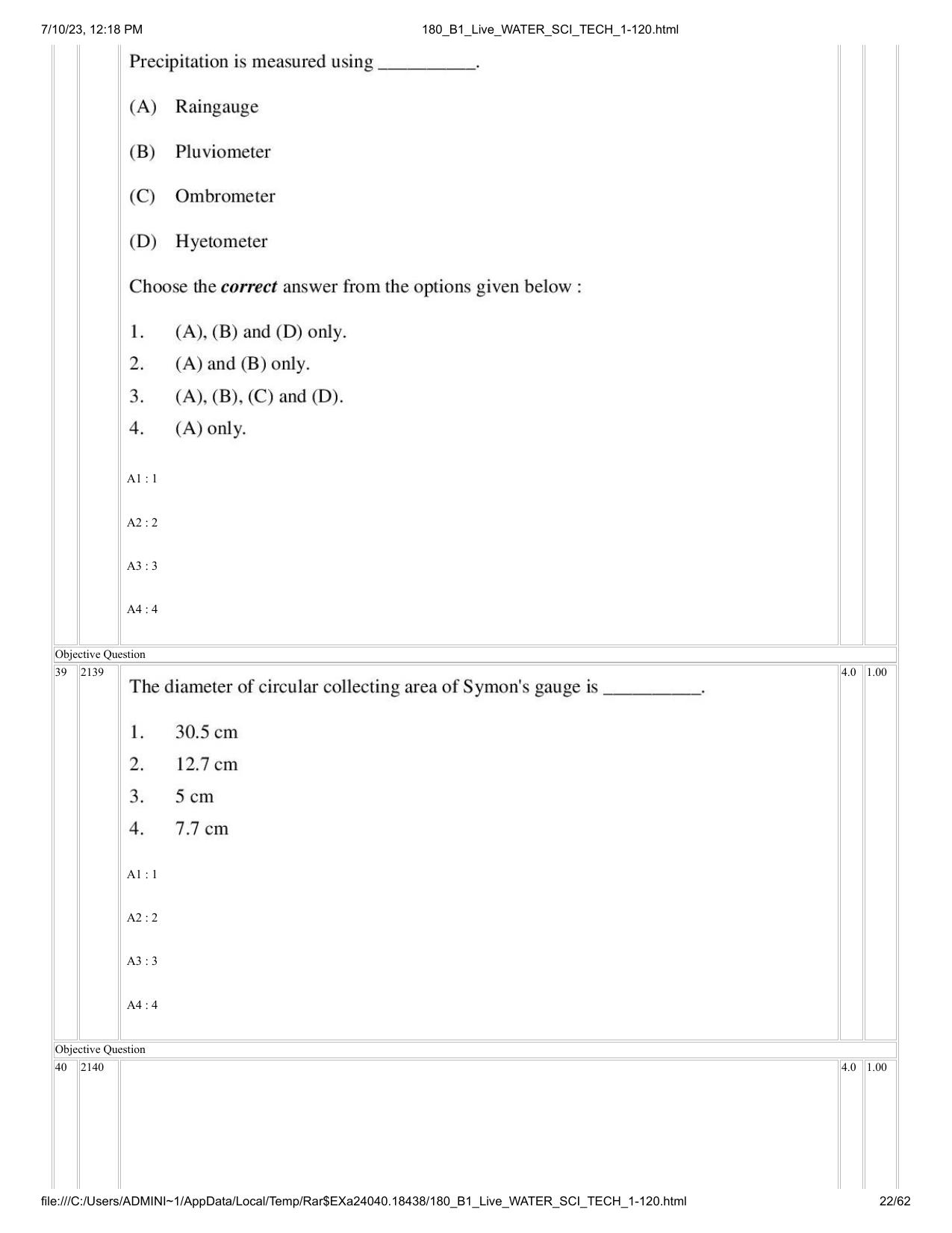 ICAR AIEEA PG 2023 WATER SCIENCE AND TECHNOLOGY Question Paper - Page 22