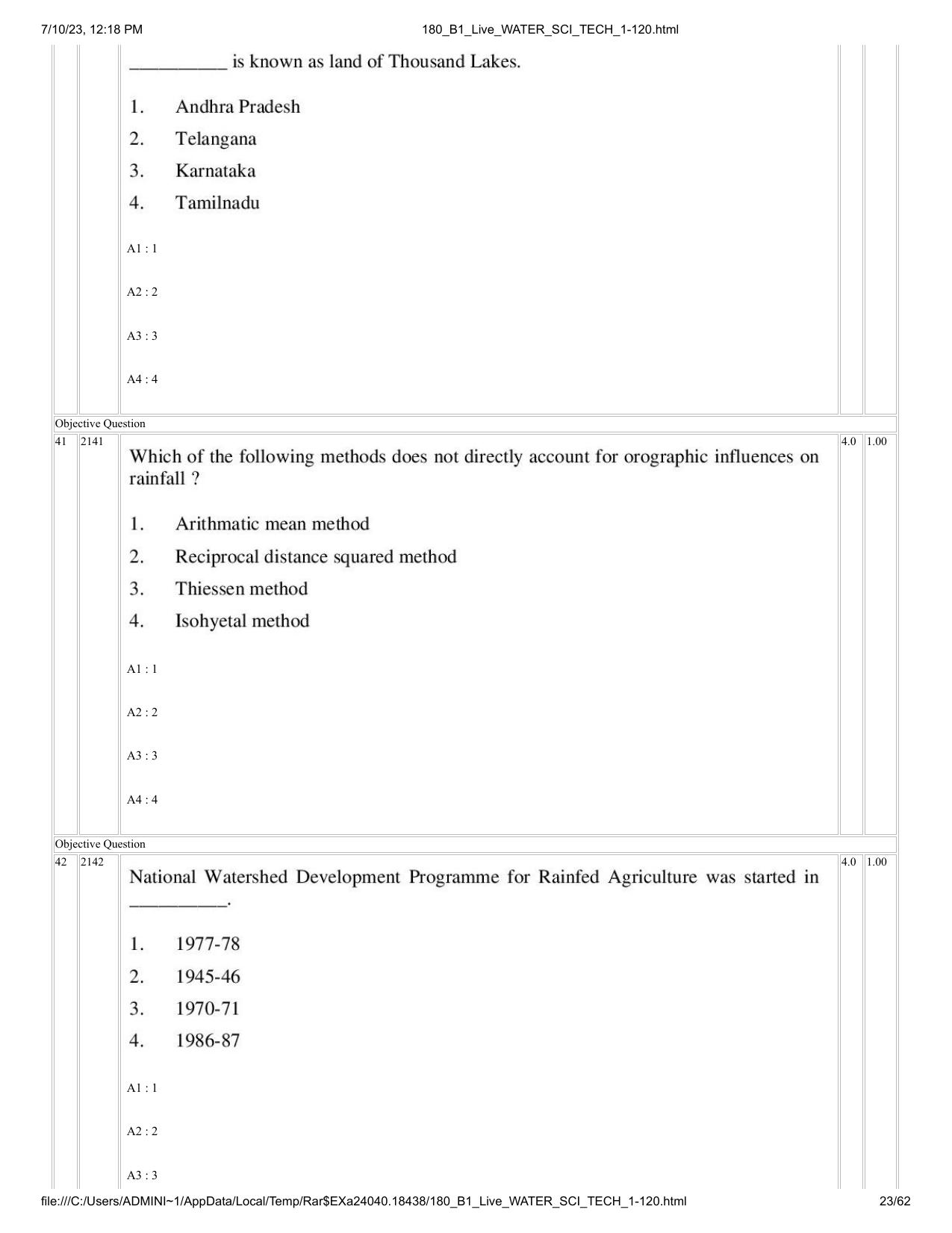 ICAR AIEEA PG 2023 WATER SCIENCE AND TECHNOLOGY Question Paper - Page 23